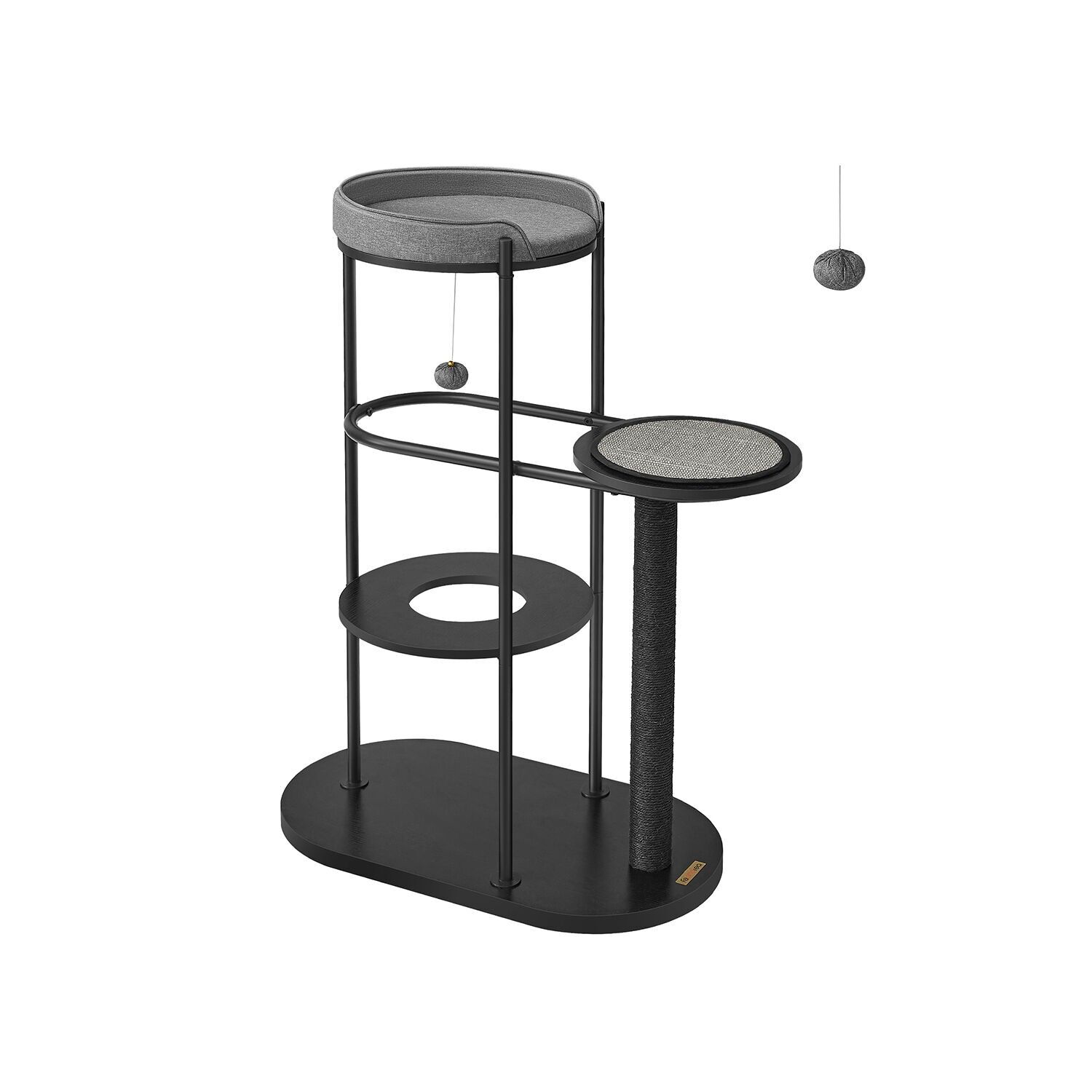 Arbre à chat de 111 cm de haut avec poteau en sisal classique noir