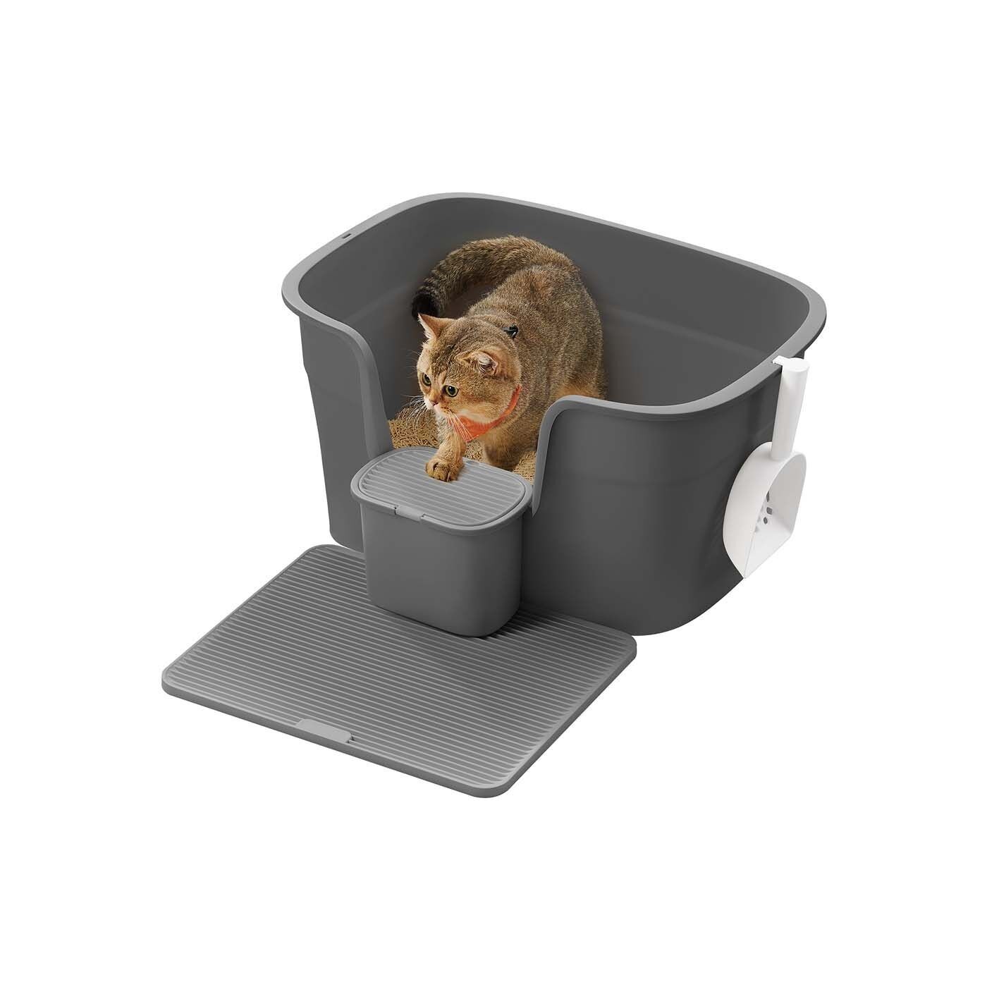 Large cat litter box with high sides and scoop, slate gray, 64 x 76 x 33 cm