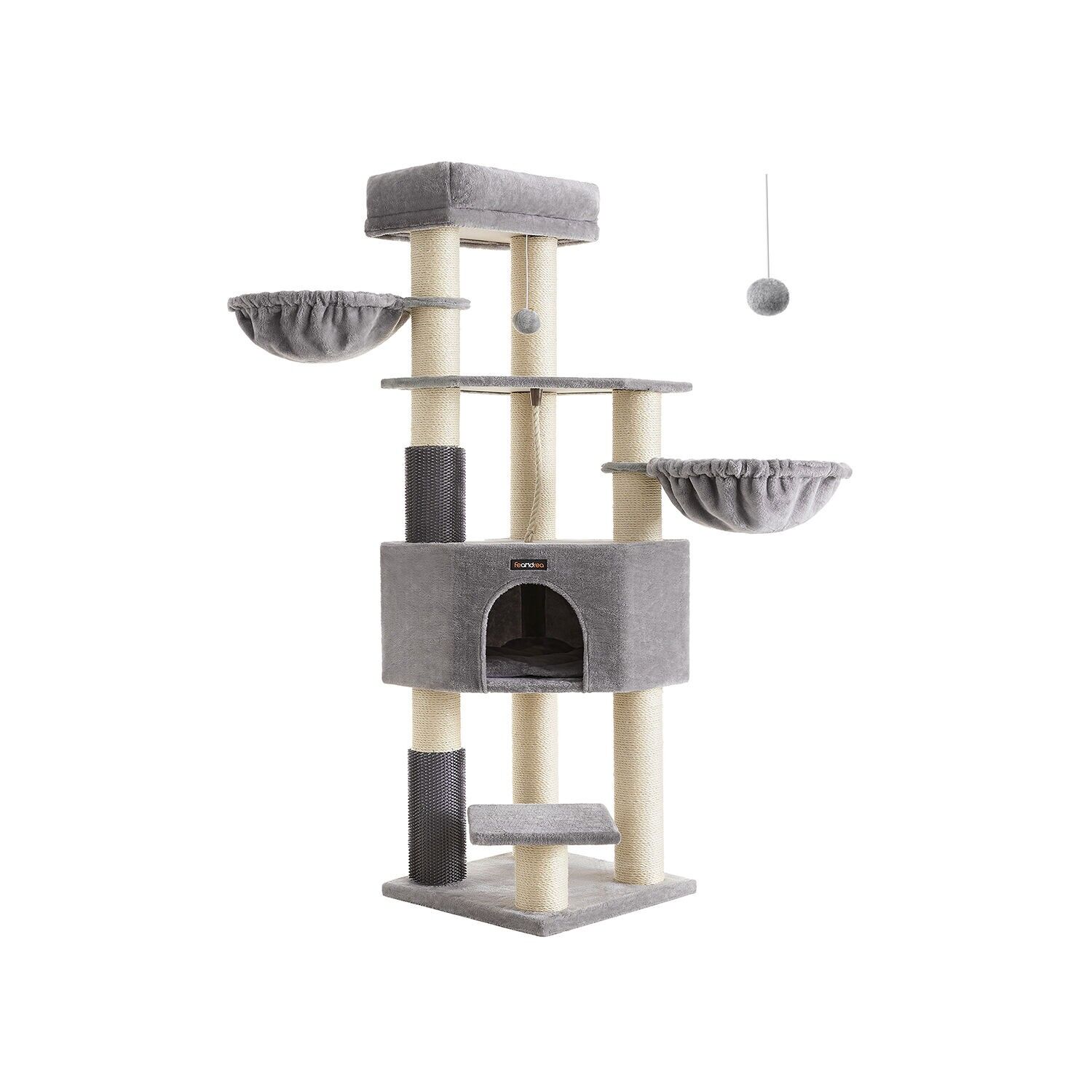 Arbre à chat avec couvertures auto-chauffantes, gris tourterelle et blanc crème, 50 x 50 x 160 cm