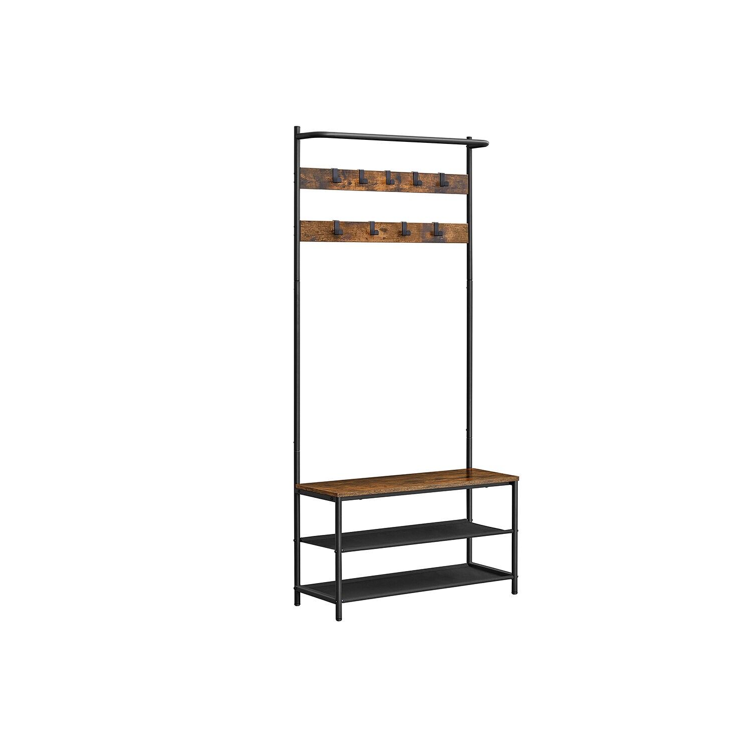 Armario estilo industrial con banco zapatero, marrón-negro vintage, 32.2 x 84 x 180 cm