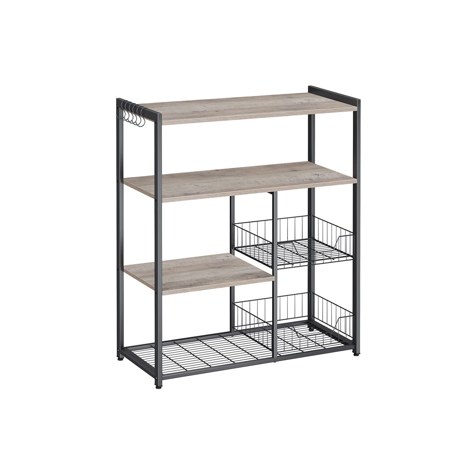 Estante de cocina con 2 cestas metálicas, color greige-negro, 35 x 80 x 95 cm