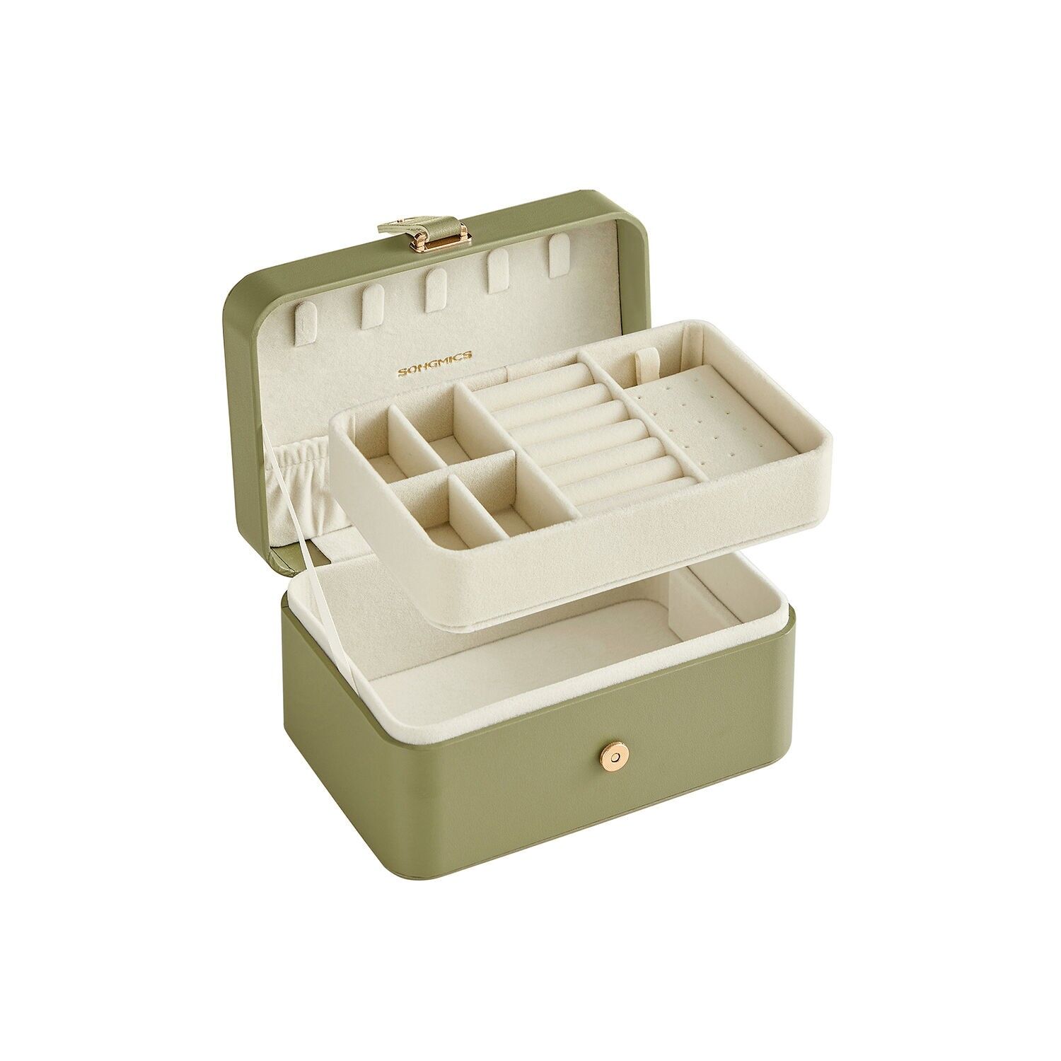 Petite boîte à bijoux à deux niveaux, idée cadeau, vert laurier, 11 x 16 x 8 cm