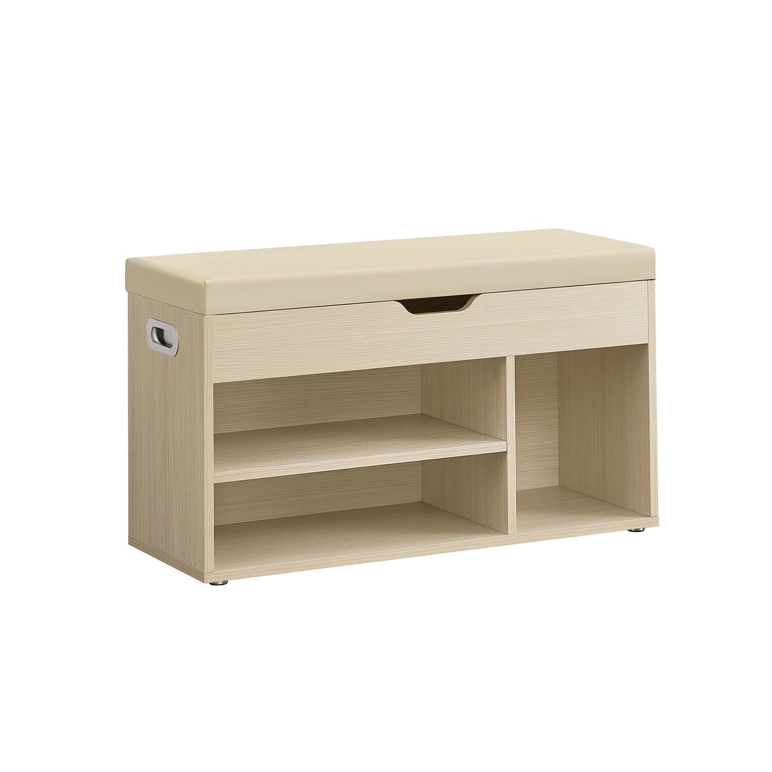 Banco zapatero con 3 compartimentos abiertos, beige natural, 30 x 80 x 44 cm