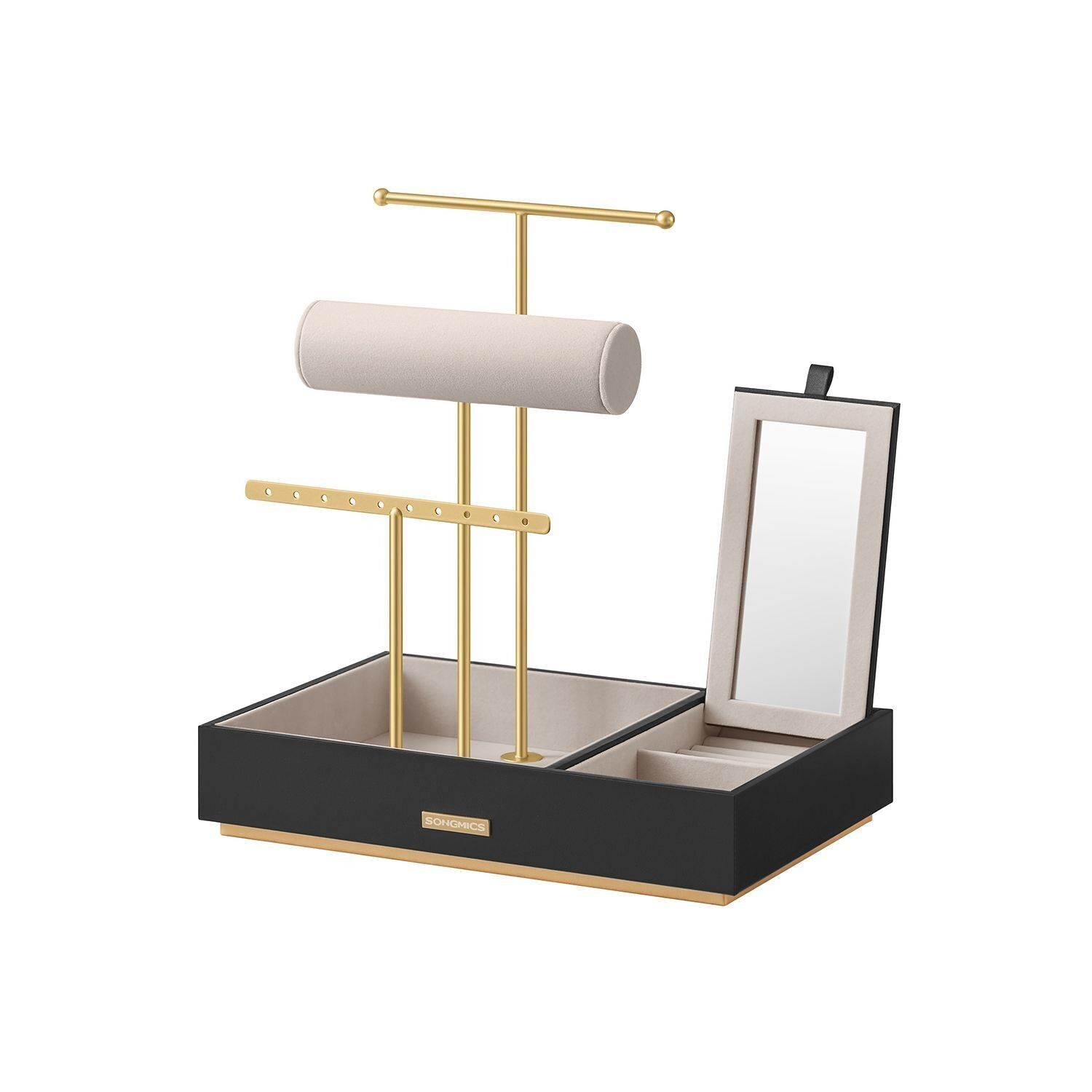 Expositor de joyas de metal, idea de regalo, dorado y negro, 17 x 27 x 29 cm