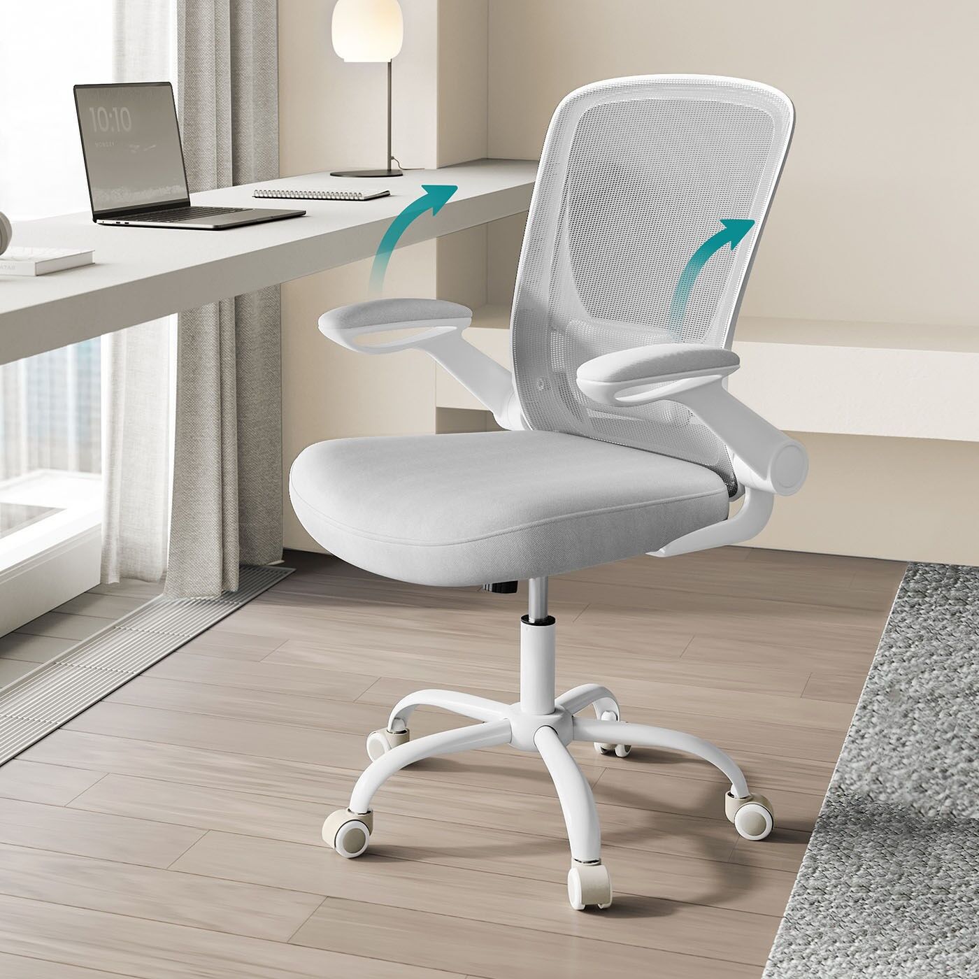 Chaise de bureau ergonomique avec assise en résille de 53 cm, gris clair
