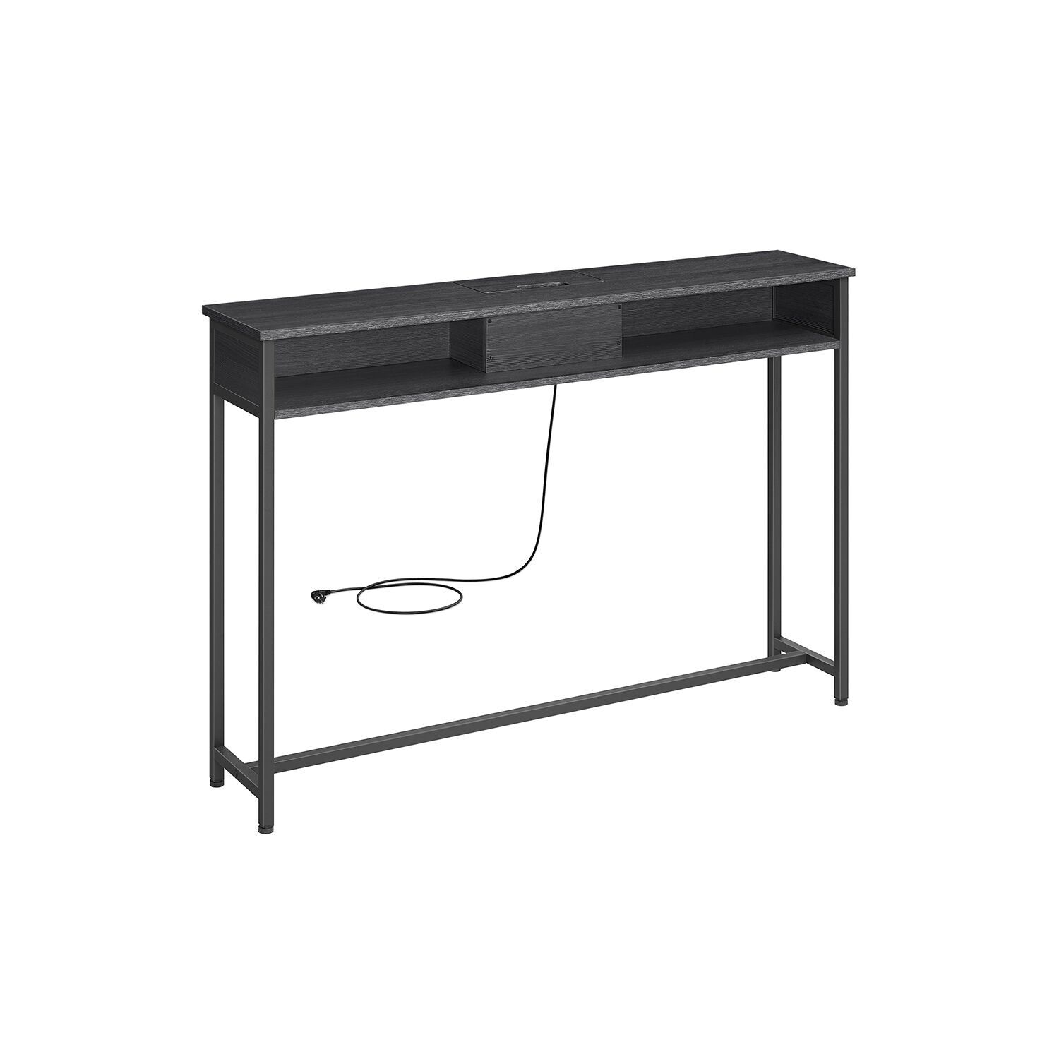 Consola con zócalos, estrecha, color gris antracita-negro tinta, 25 x 120 x 81.1cm