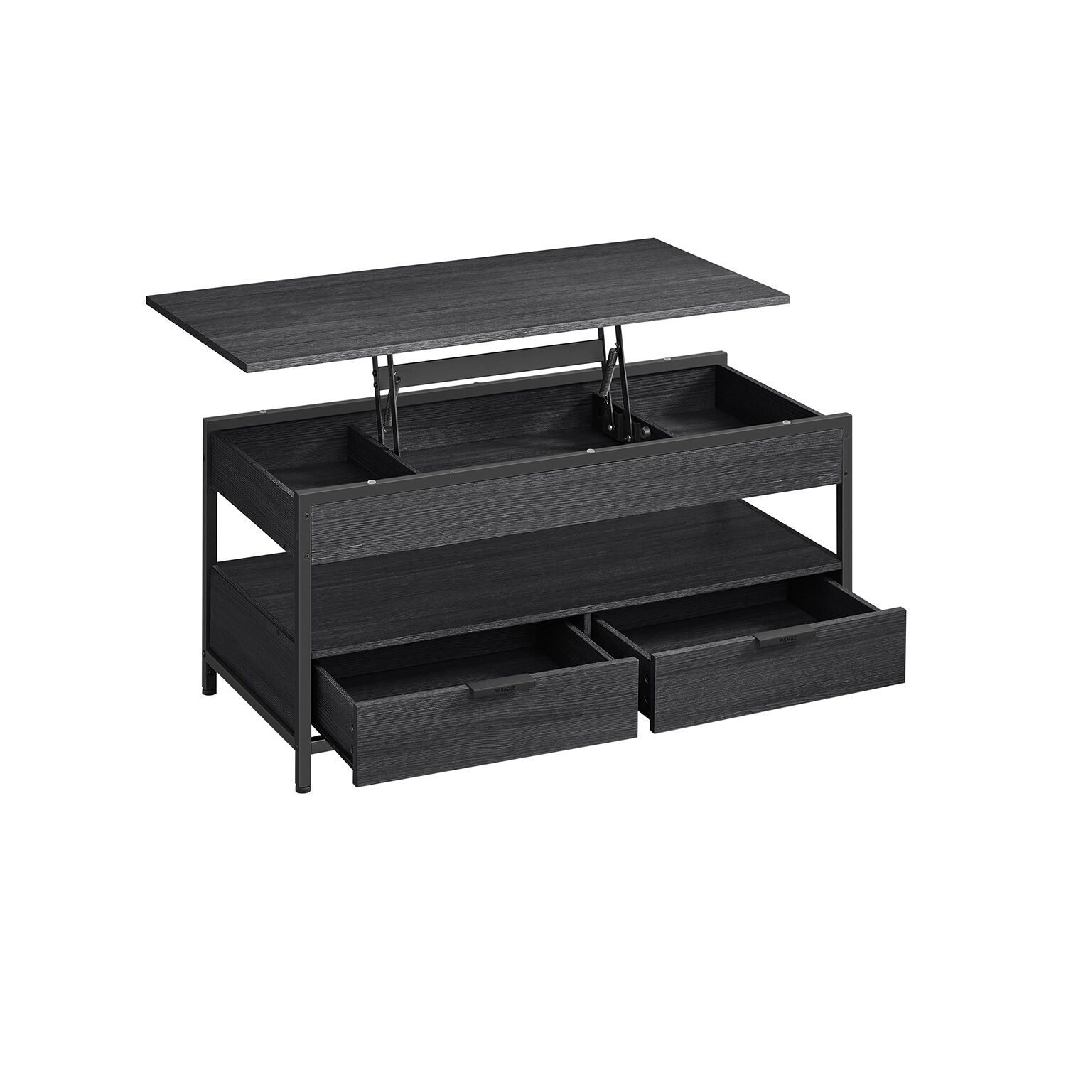 Coffee table with open compartment, anthracite grey and ink black, 50 x 100 cm (D x W) Height: 48-63 cm