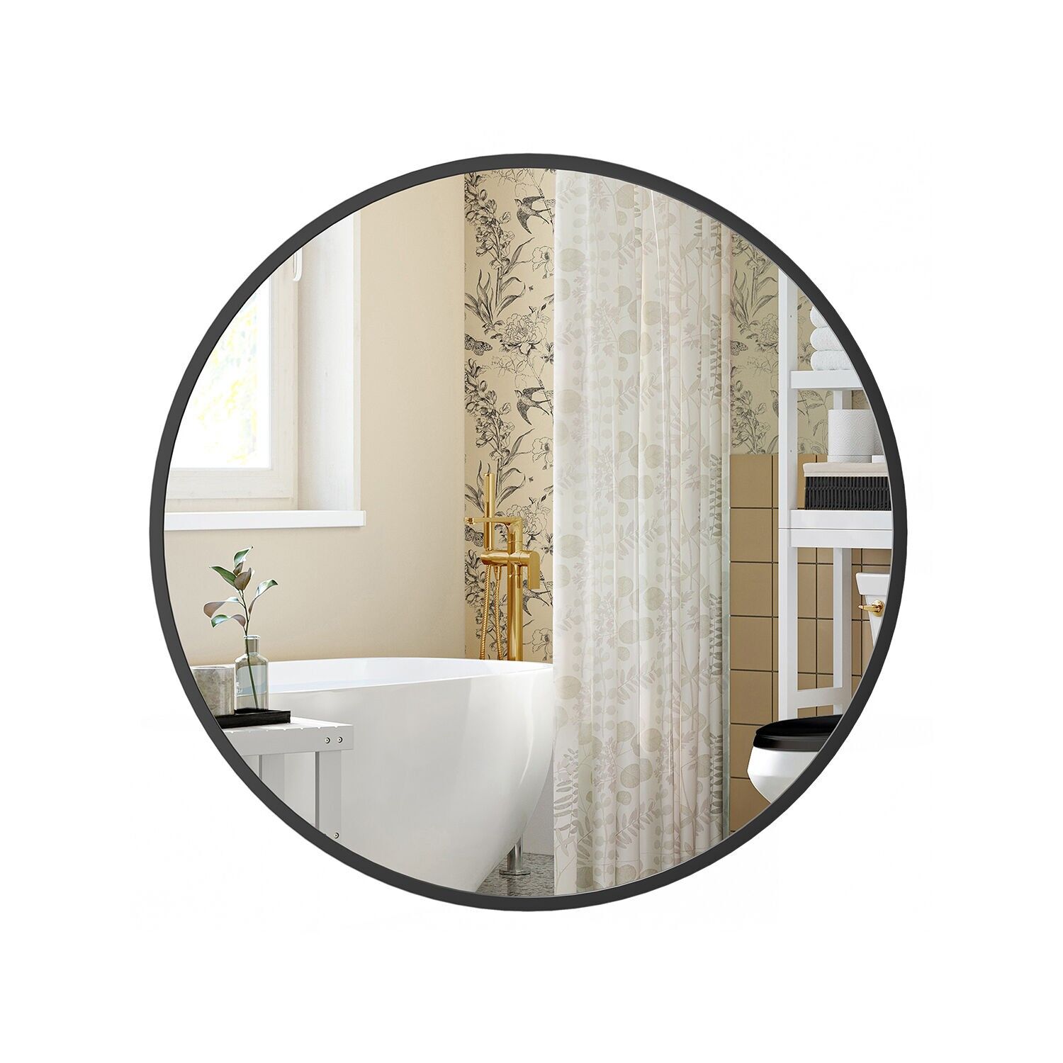 Espejo de pared moderno, fácil de montar, negro azabache.