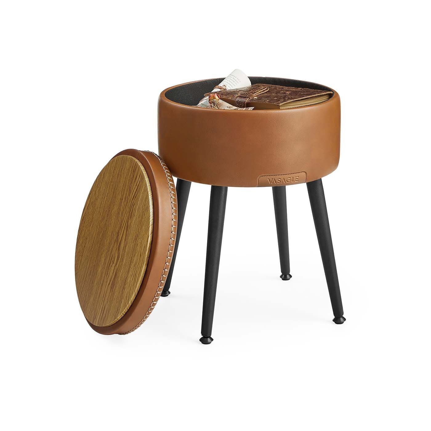 EKHO Collection - Mid-century style storage bench, round, caramel brown, 38.2 x 44.4 cm (Ø x H) Seat size: Ø 32 cm