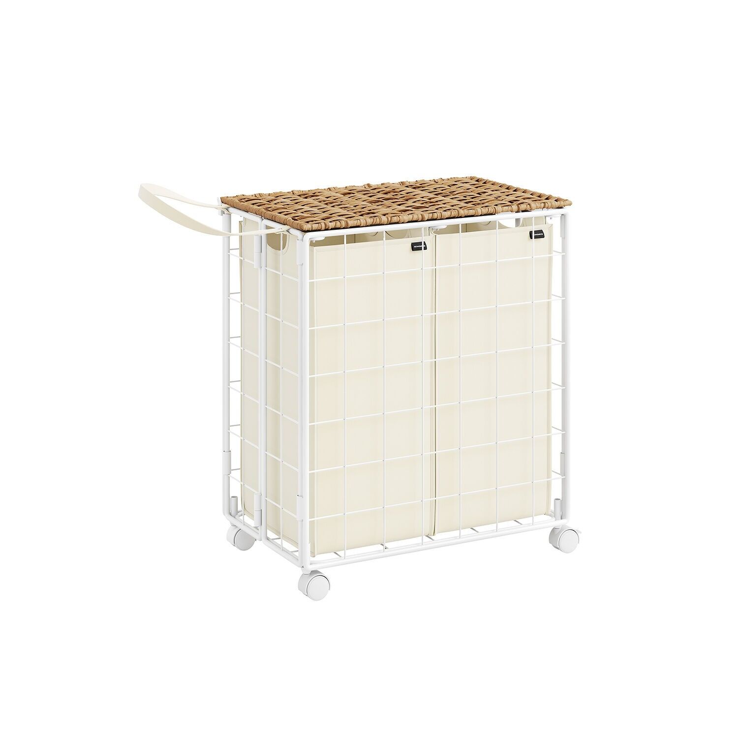 Cesta para la ropa con 2 bolsillos interiores, color beige natural-blanco crema, 57 x 33 x 65 cm