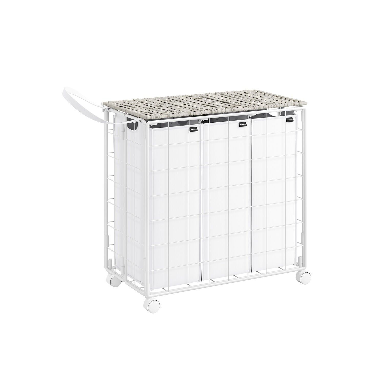Cesta para ropa con ruedas, color blanco nube, 57 x 33 x 65 cm