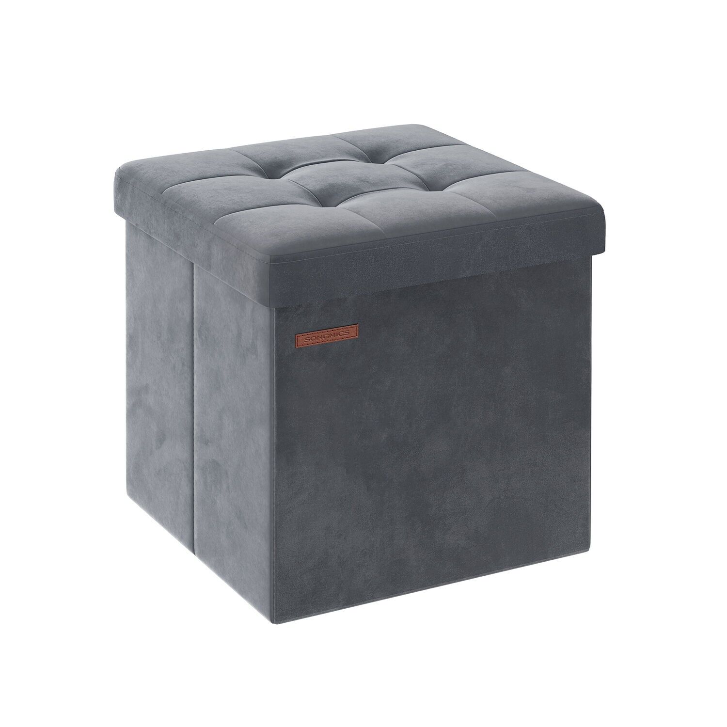 Banc de rangement en velours gris ardoise, 38 x 38 x 38 cm