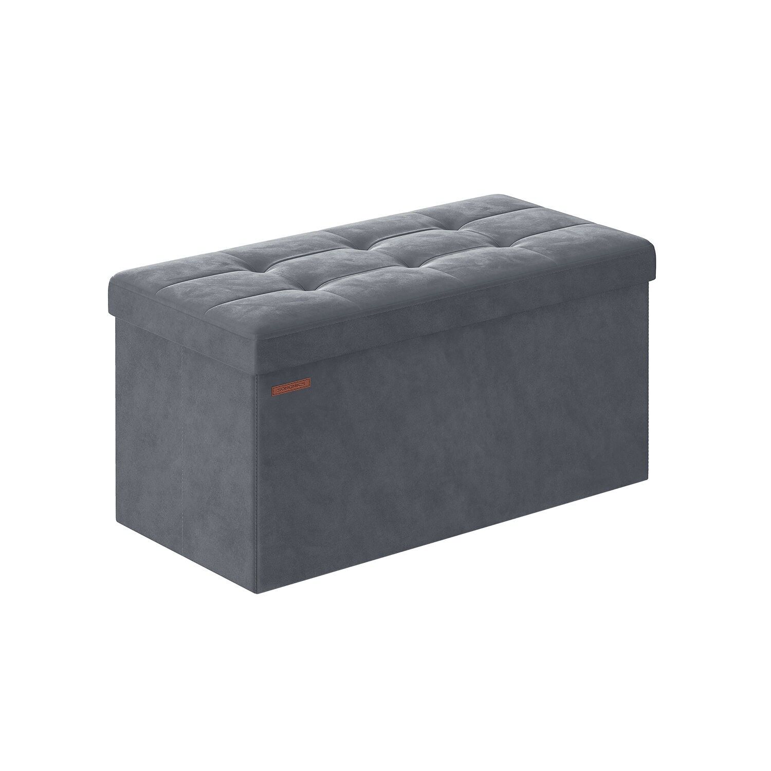 Banc de rangement en velours pour le salon, gris ardoise, 38 x 76 x 38 cm