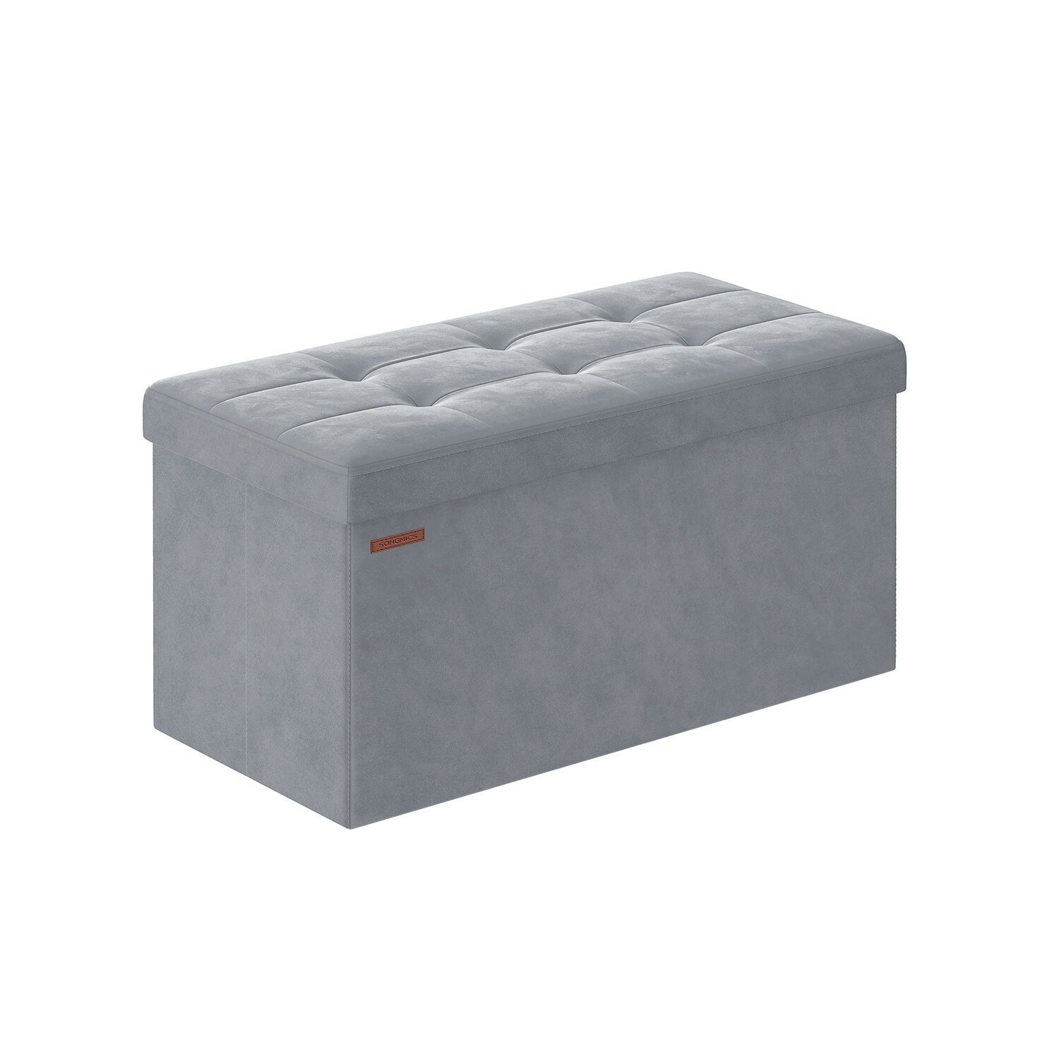 Banc de rangement en velours pour l'entrée, couleur gris tourterelle, 38 x 76 x 38 cm