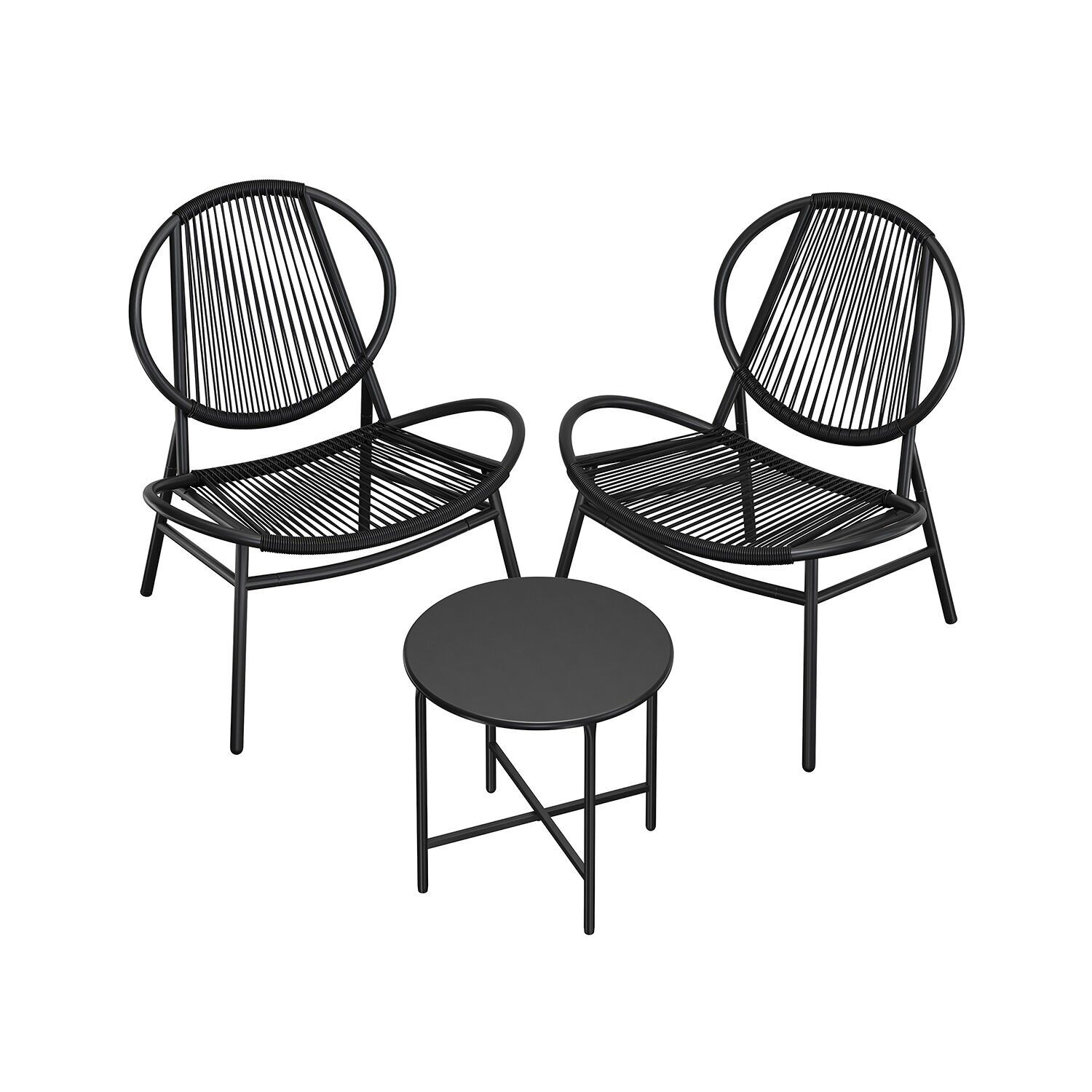Ensemble de 3 meubles de balcon avec table et 2 chaises en noir encre, 50 x 45 cm (Ø x H) Dimensions par chaise : 68 x 74 x 78 cm