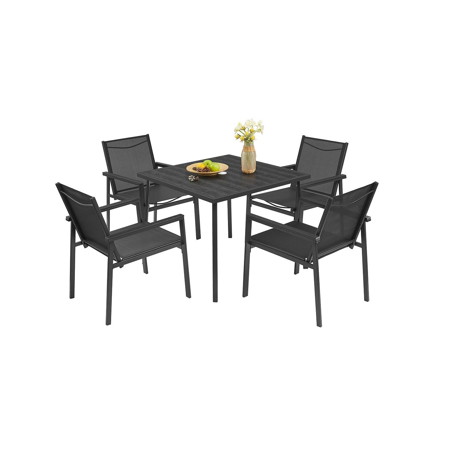 Ensemble de meubles de jardin 4 chaises avec table, 66 x 56 x 82 cm (P x L x H) Dimensions de la table : 88 x 88 x 70 cm