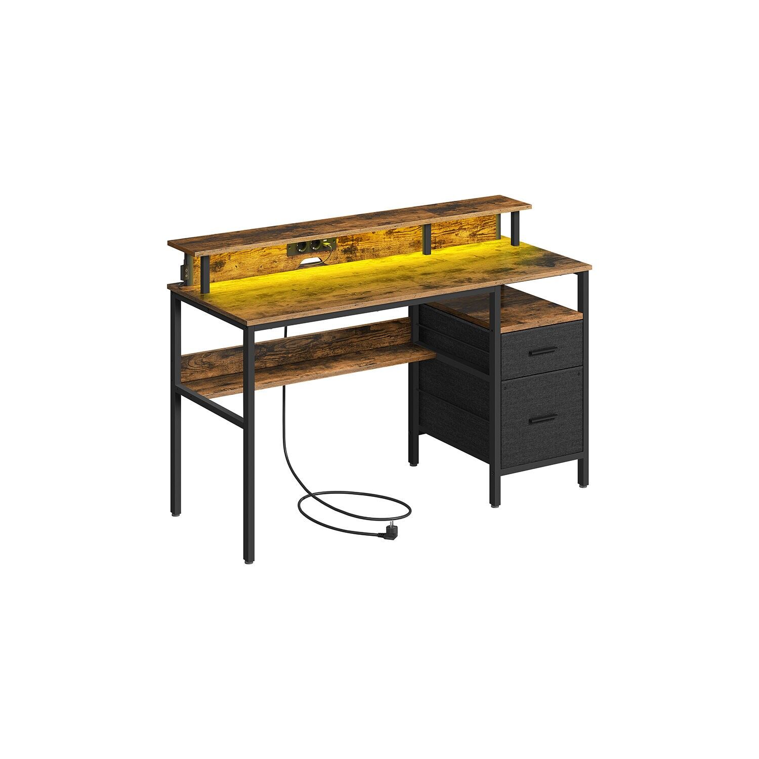 Bureau avec tiroirs et support d'écran, marron vintage, 55 x 135 x 90 cm