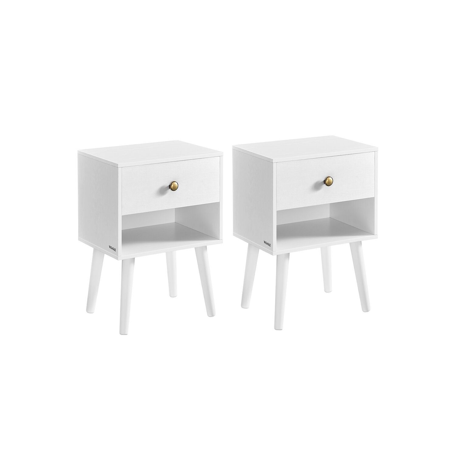 Bedside table set of 2 with drawer and shelf, 28 x 39 x 55 cm
