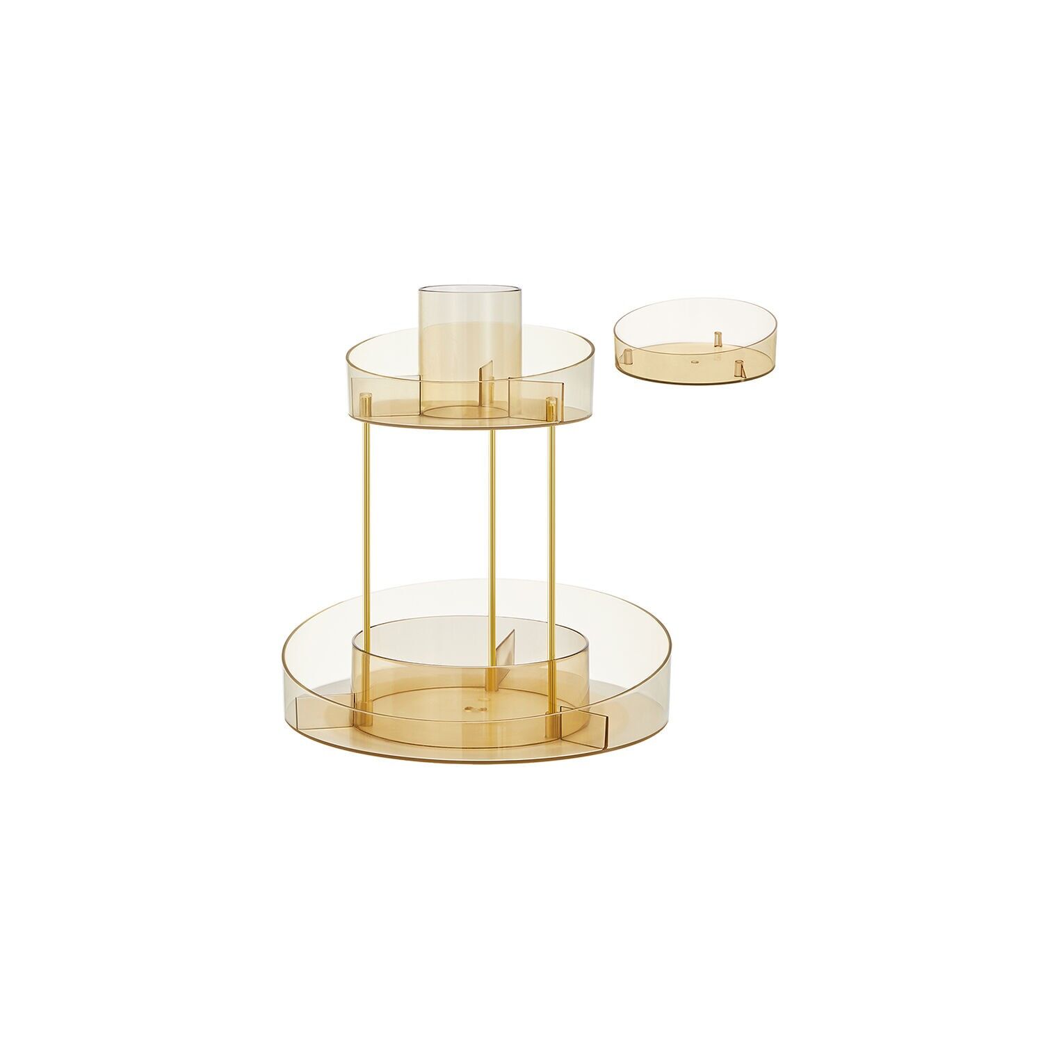 Rotating makeup organizer with extra drawer, champagne gold, 25.2 x 25.2 x 29 cm