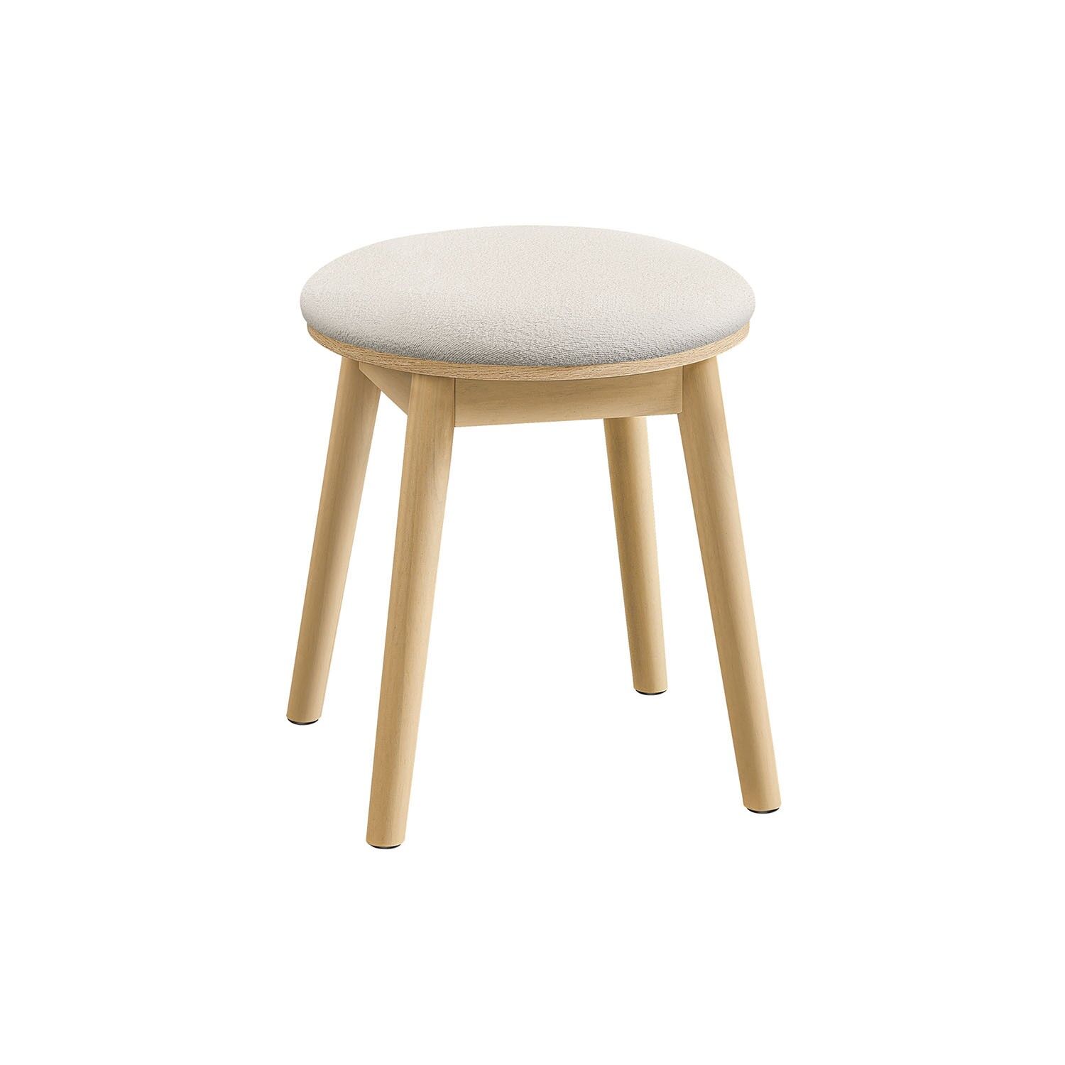 Tabouret de maquillage rond de style bohème en blanc crème et beige chêne, 37 x 37 x 43 cm