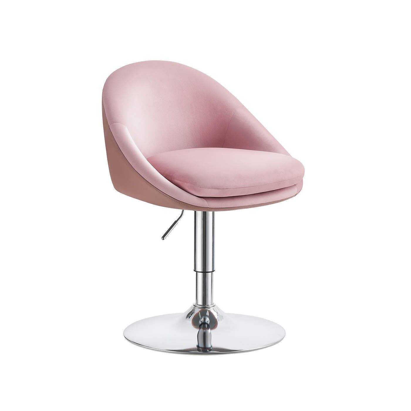 Adjustable chair with backrest and pastel pink base, 52.5 x 50 x (81.5-93.5) cm (D x W x H) Seat height (from floor): 44-56 cm Seat size: 41 x 43 cm (D x W) Backrest height: 37.5 cm Foot size: 45 cm