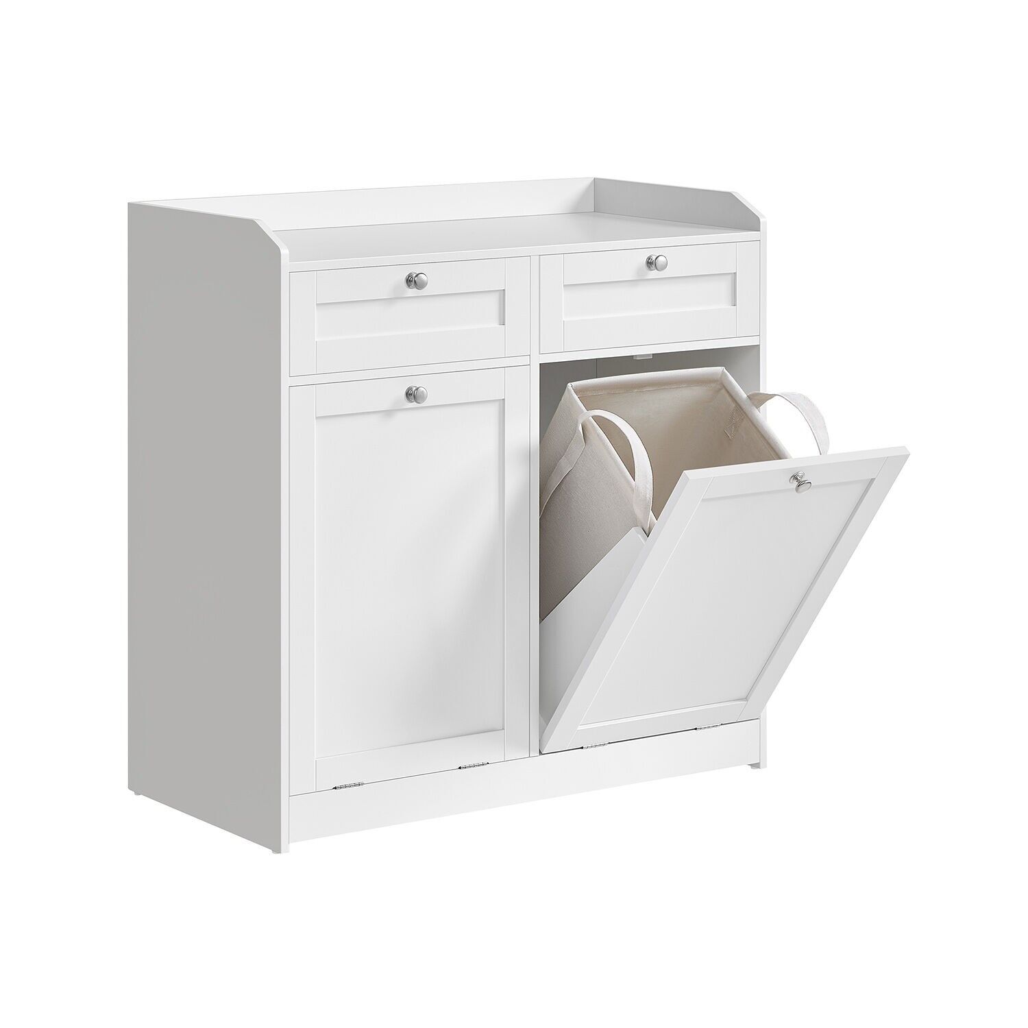 Meuble de salle de bain avec paniers à linge et tiroirs en blanc nuage, 40 x 40 x 80.2 cm