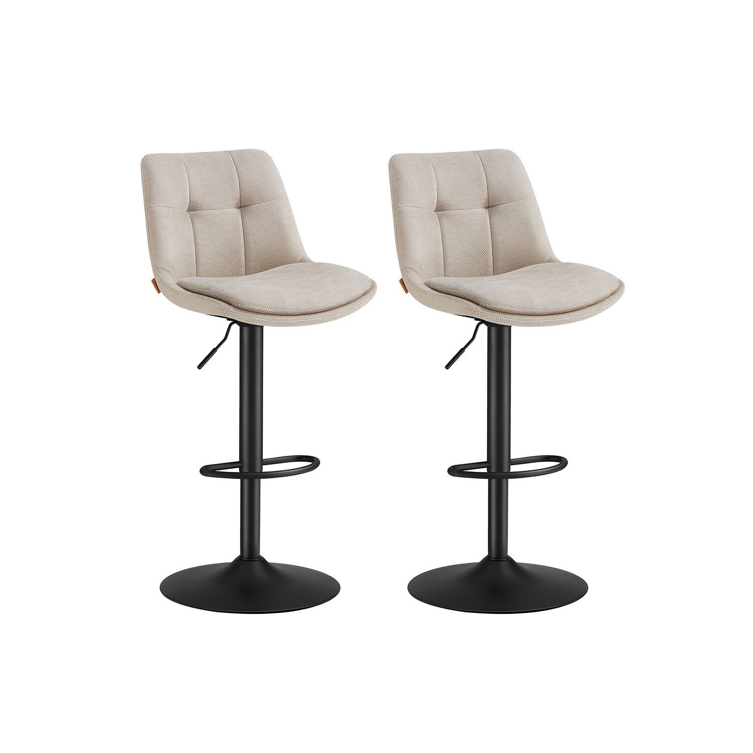Height-adjustable bar stools with backrest and footrest, cream white, 43 x 48.5 x (93.5-114) cm (D x W x H) Seat height: 63-84 cm Seat size: 38 x 43 cm (D x W) Backrest height: 32 cm Foot size: 45 cm