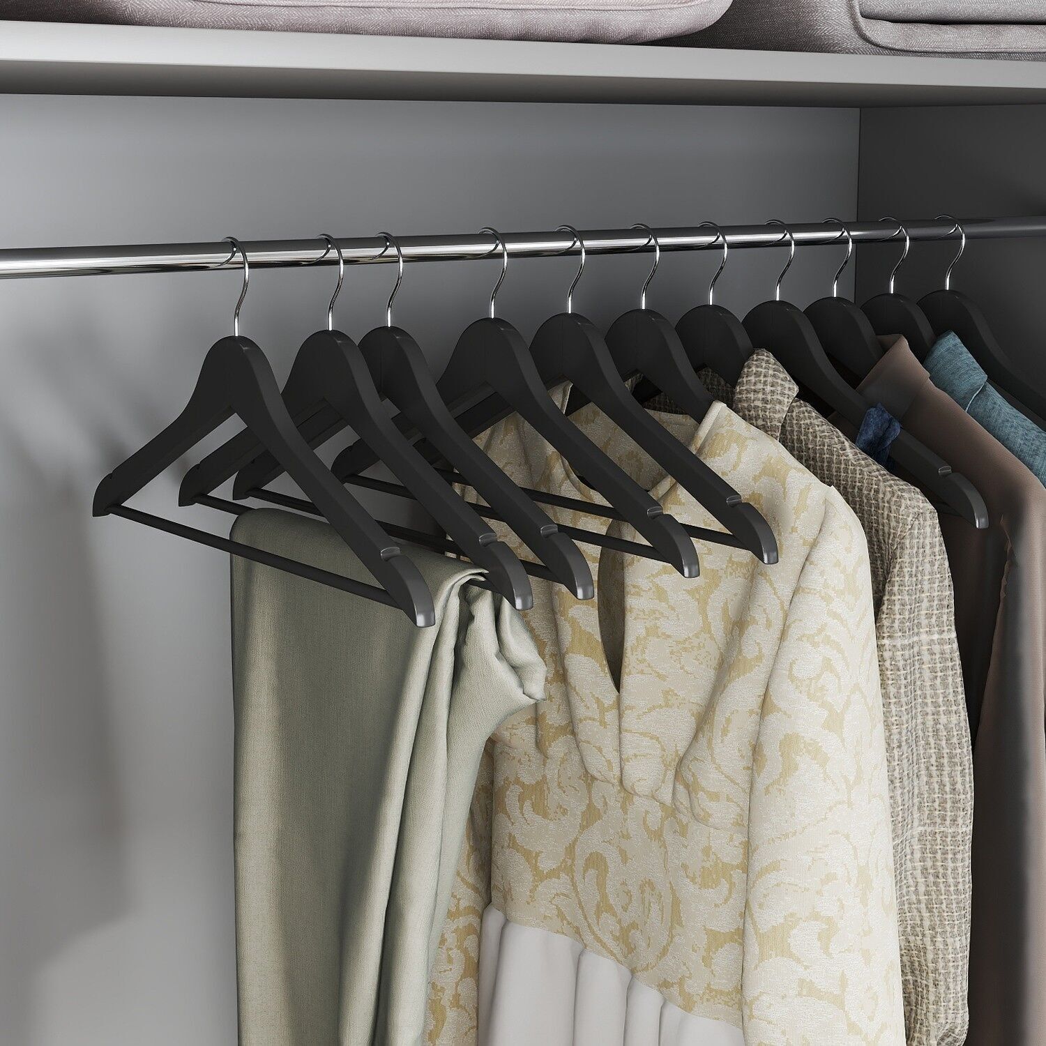 Cintres en bois, lot de 10, cintres en bois massif, 44.5x1.2 x 23 cm