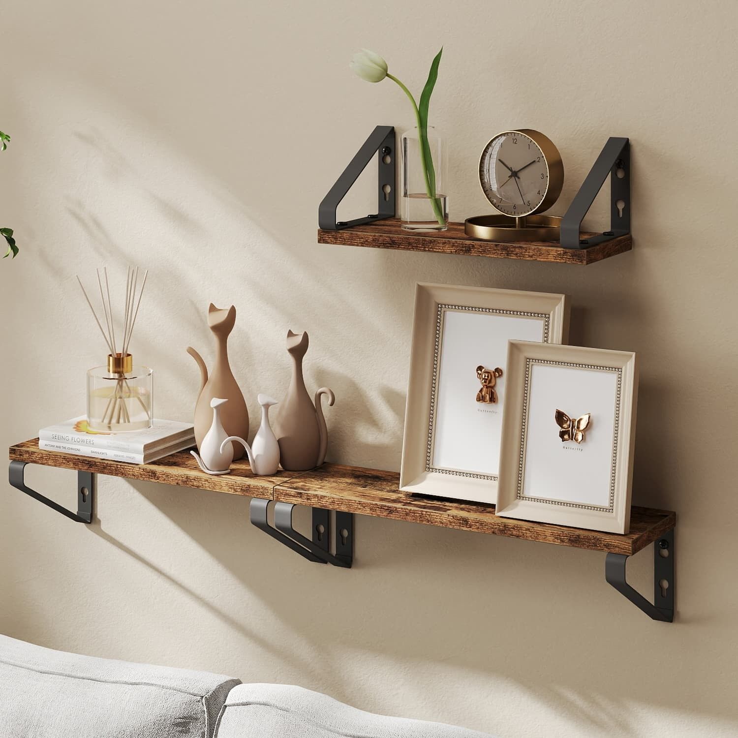 Range Wall Shelf, Floating Shelf, Set of 3, 30 x 12 x 11 cm (L x W x H) - Medium Shelf Dimensions: 35 x 12 x 11 cm (L x W x H) - Large Shelf Dimensions: 40 x 12 x 11 cm
