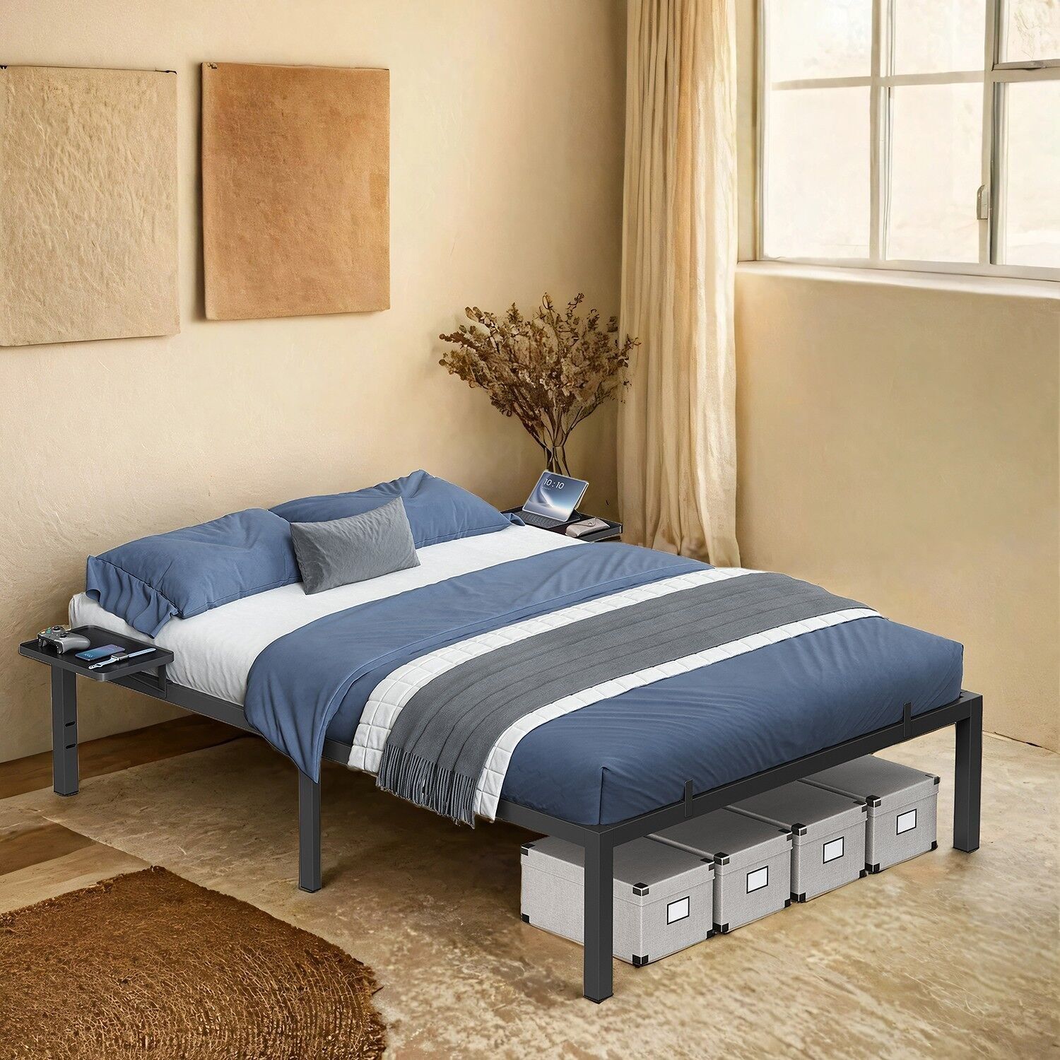 Cadre de lit, cadre de lit, cadre de lit en métal, 190 x 140 cm