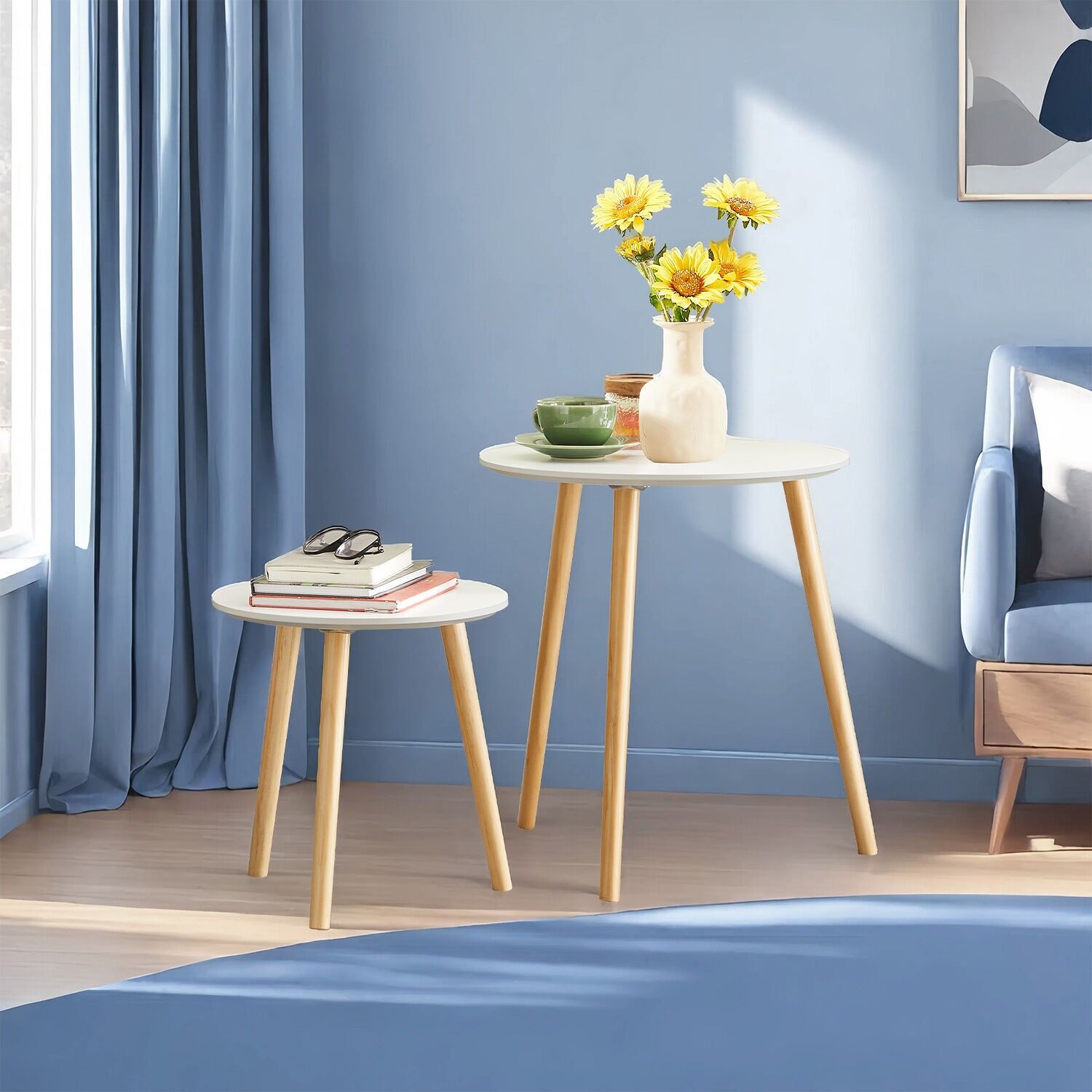 Round side table set, 2 modern coffee tables, minimalist