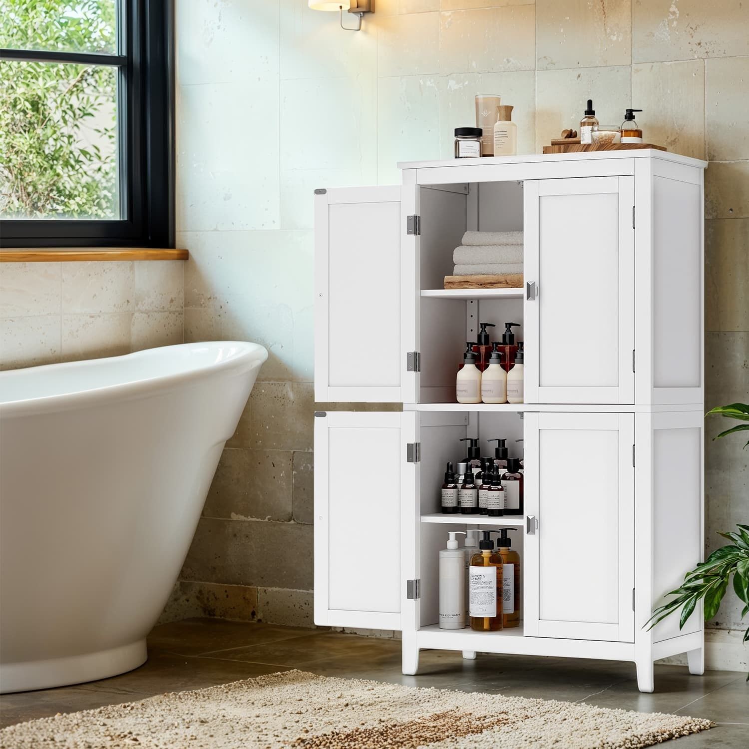 Bathroom cabinet, bathroom cabinet, kitchen cabinet with 4 doors, 30 x 60 x 110 cm