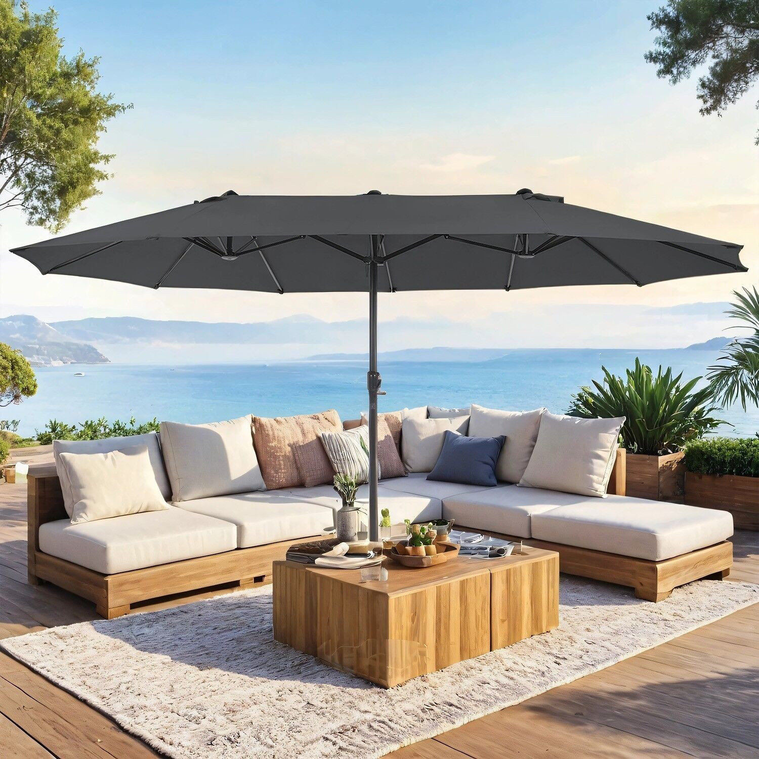 Parasol double 460 x 270 cm, parasol extra large, parasol de jardin