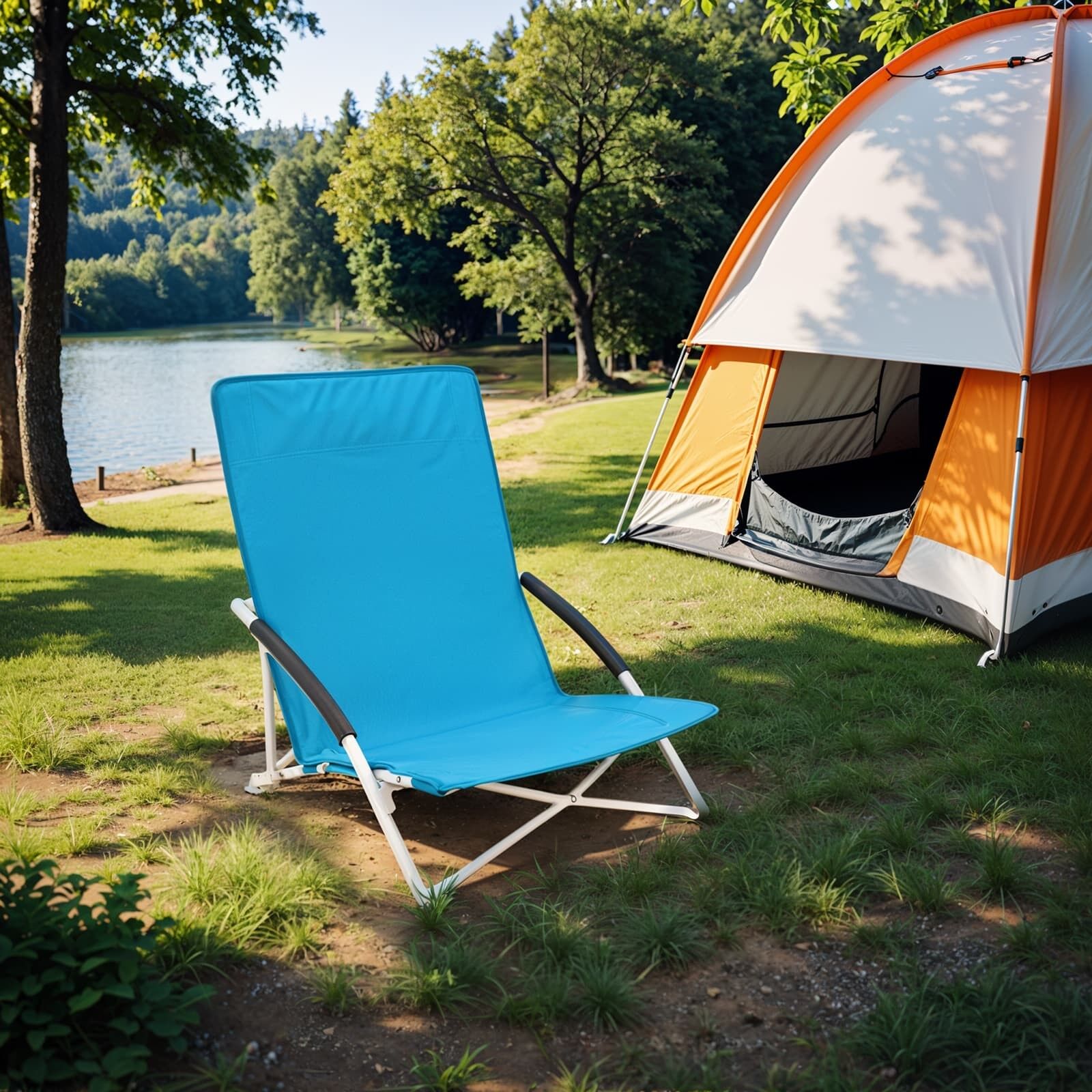 Chaise de plage, chaise pliante avec dossier haut, pliable, 56 x 53 x 74 cm