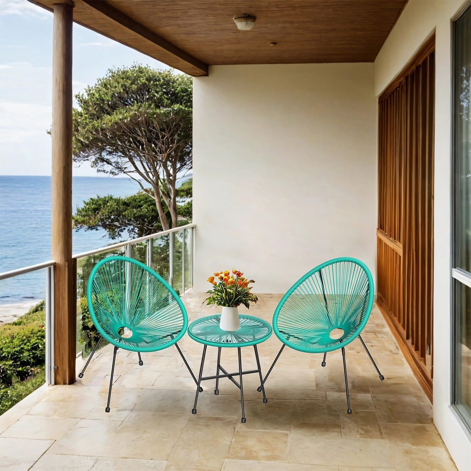 Balcony furniture set of 3, garden furniture set, 2 chairs, 50.5 x 52 cm (Ø x H) - Dimensions per chair: 64 x 65 x 77 cm