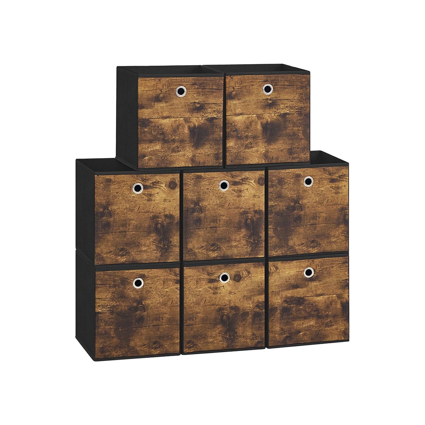 Coffret de rangement en tissu, lot de 8, 26 x 26 x 28 cm, marron-noir vintage