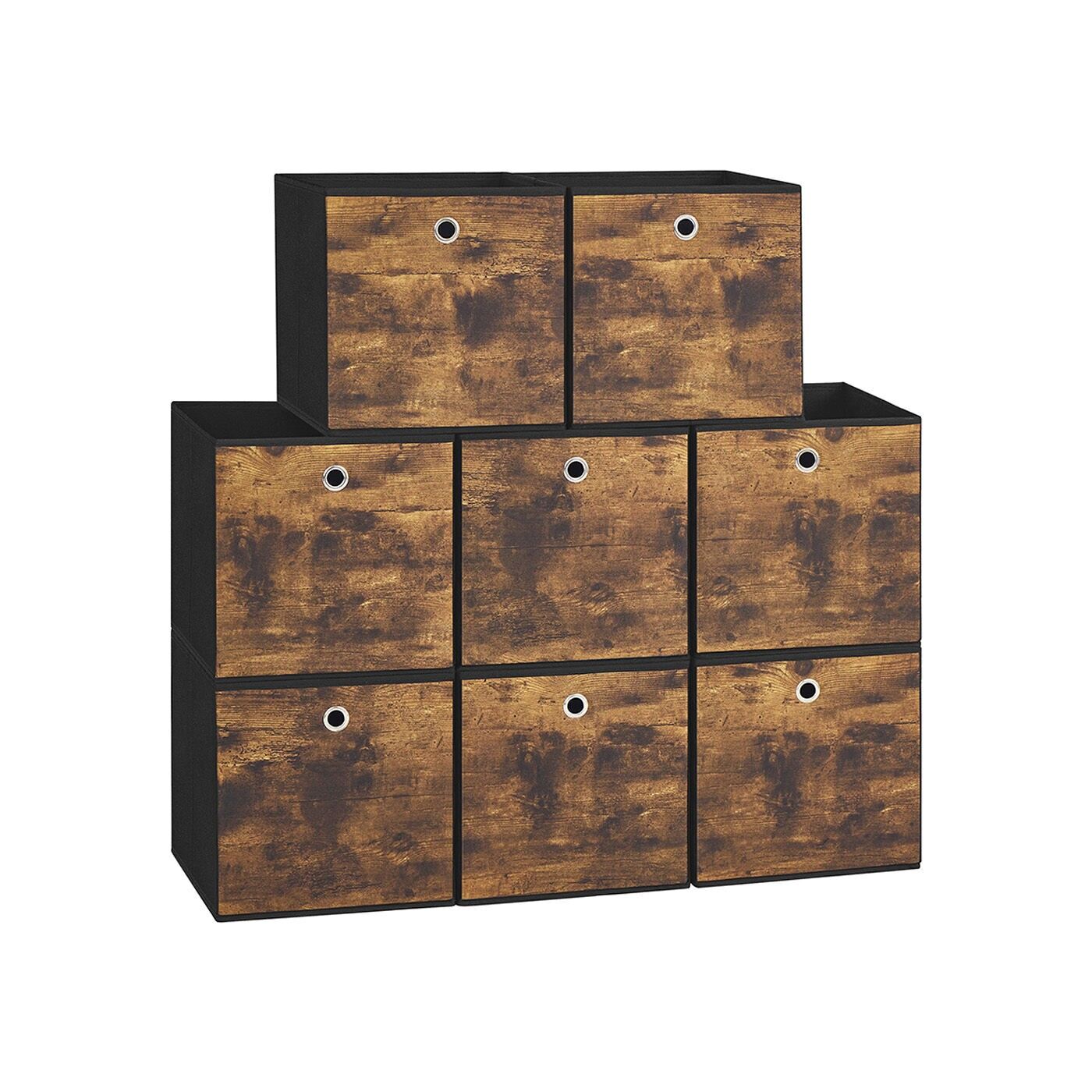 Coffret de rangement en tissu 8 boîtes 30 x 30 x 30 cm vintage marron-noir