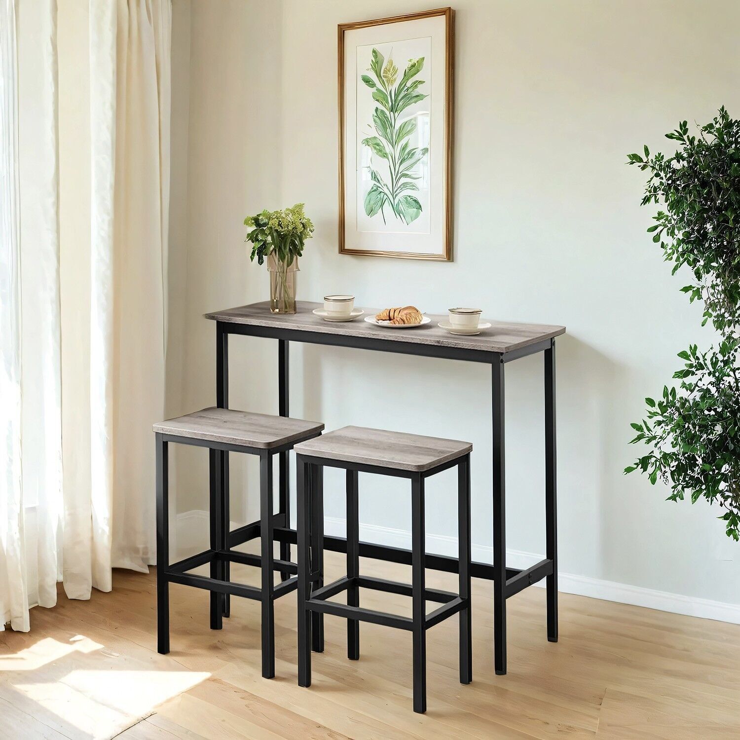 Bar table with 2 chairs, bar table with bar stool set, dining set, (100 x 40 x 90 cm) with 2 bar stools (each 30 x 40 x 65 cm