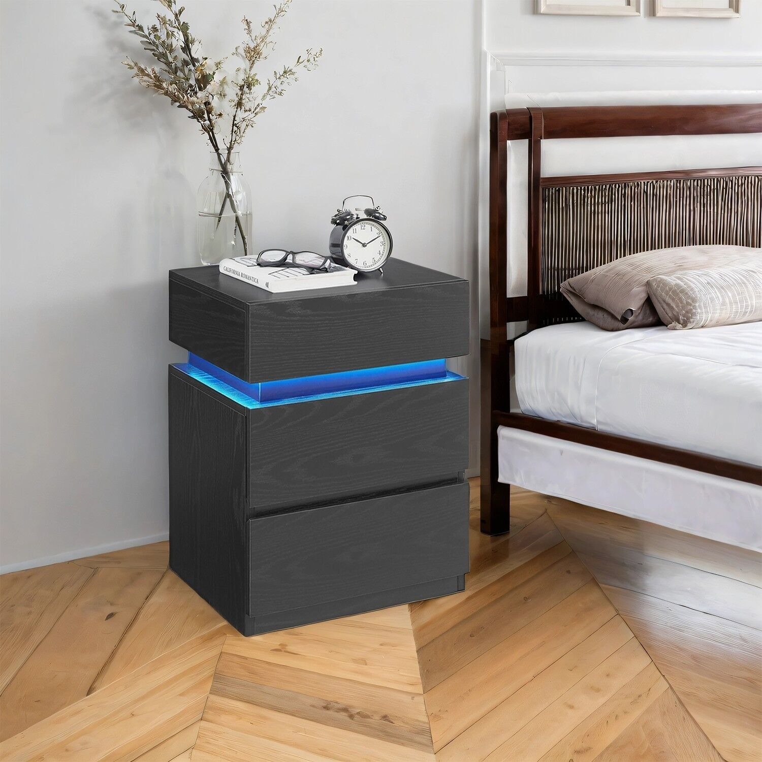 Bedside table with LED lighting, side table, adjustable colors, 35.1 x 40.1 x 55.1 cm