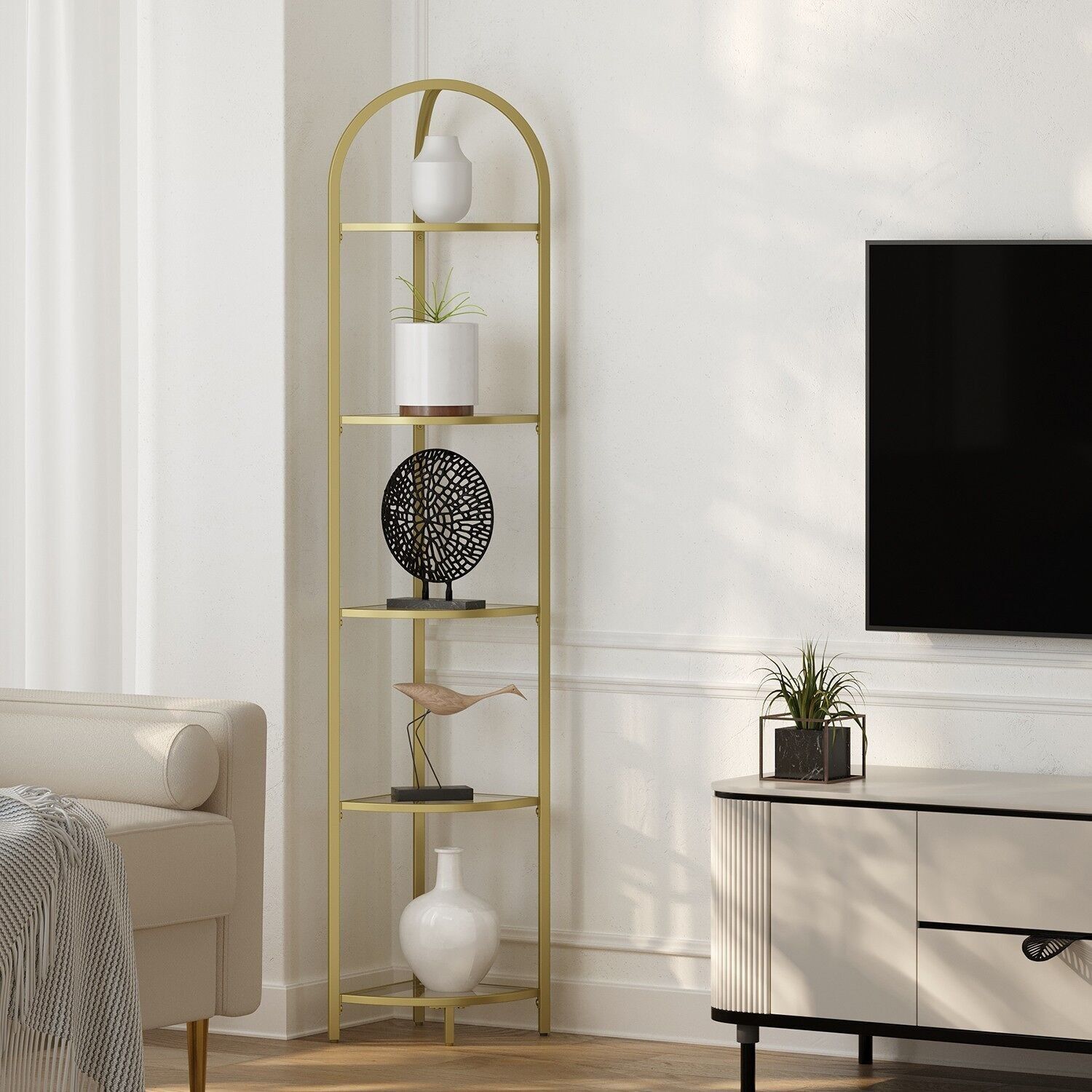 5-tier standing shelf, corner shelf, bookcase, 28 x 28 x 158 cm (L x W x H) - Distance between shelves: 30 cm