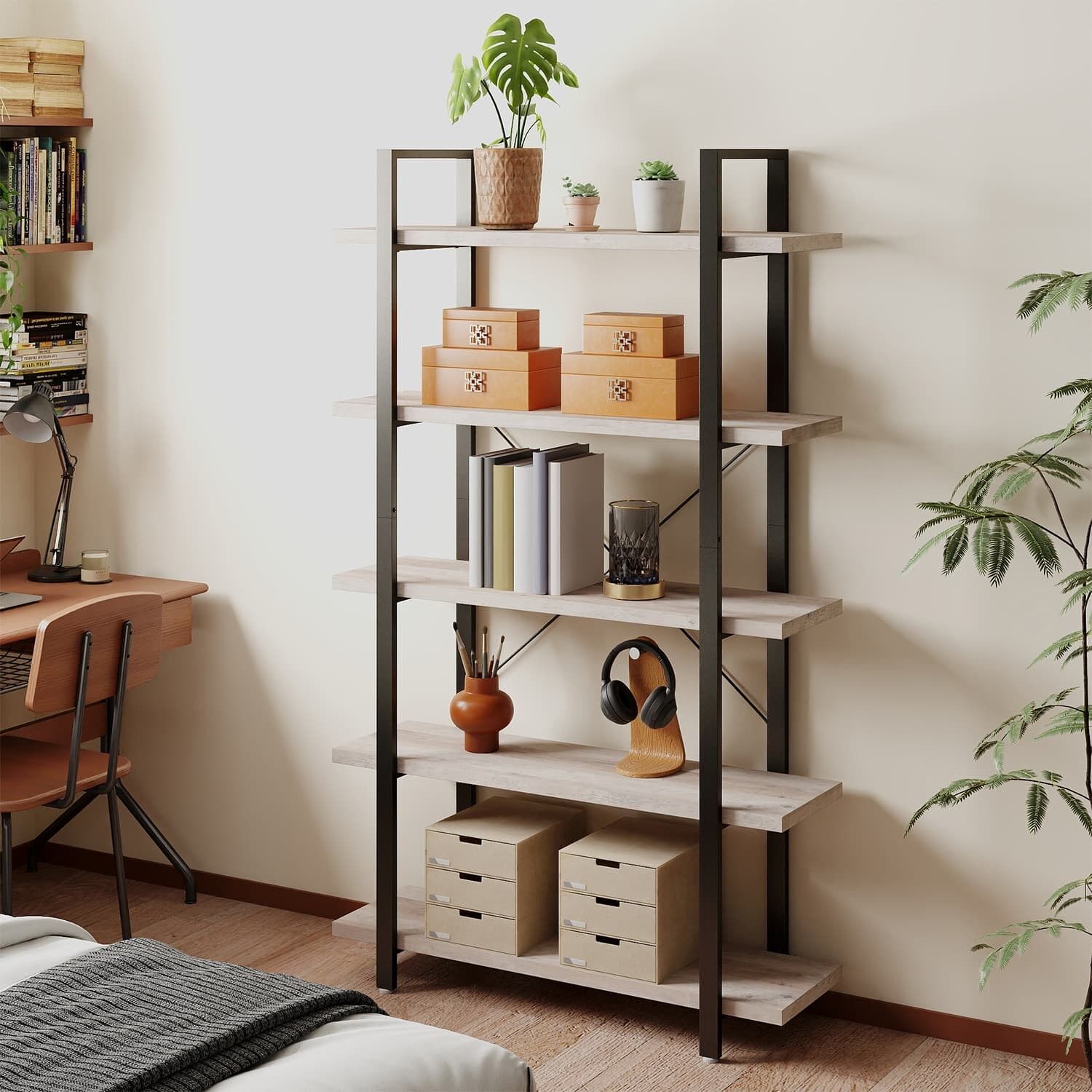 Bookshelf, standing shelf with 5 levels, shelf, 105 x 33.5 x 177.5 cm (L x W x H) Distance between the individual shelves: 36 cm