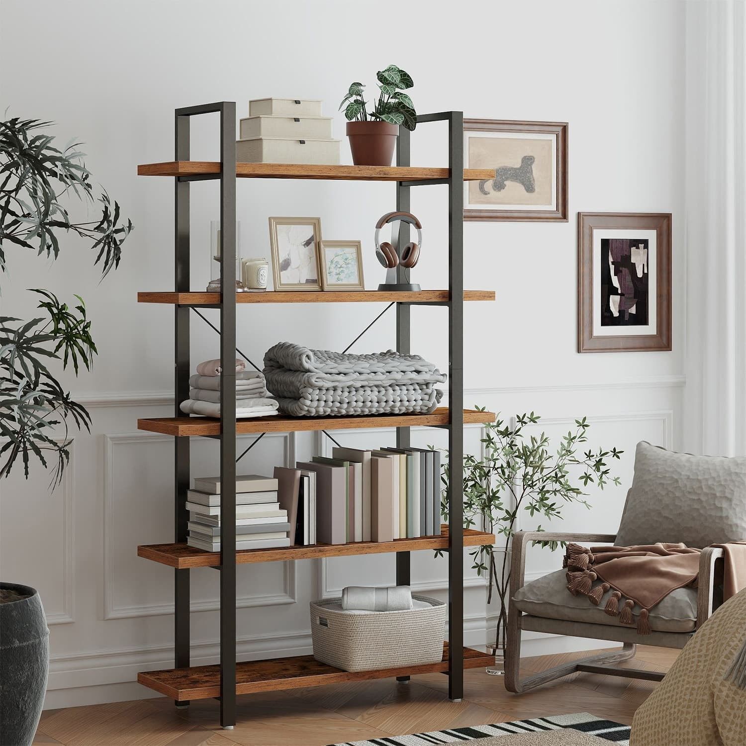 Bookshelf, standing shelf with 5 levels, shelf, 33.5 x 105 x 177.5 cm (D x W x H) Distance between shelves: 36 cm