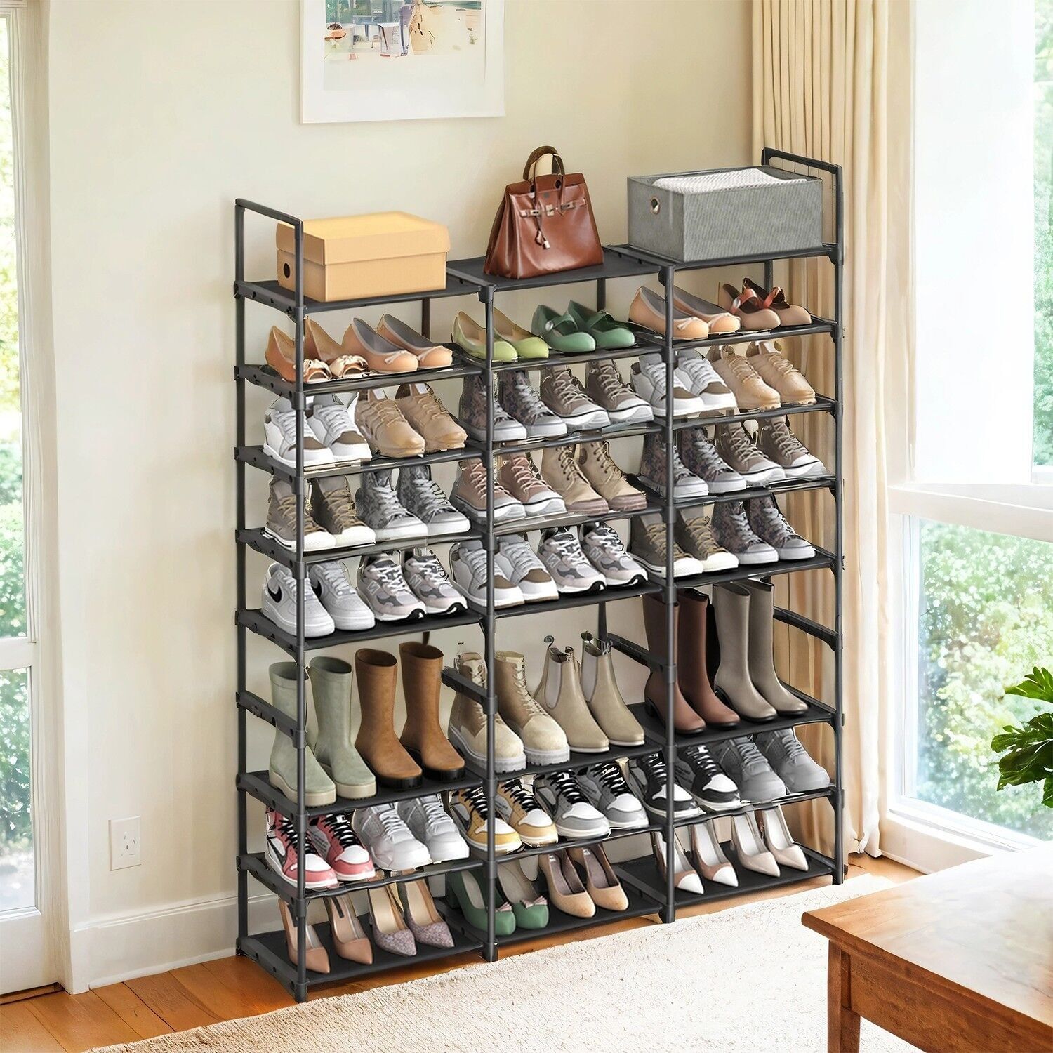 8-Tier Adjustable Shoe Rack, Non-Woven Fabric Storage Shelf, 29.5 x 129 x 157.6 cm
