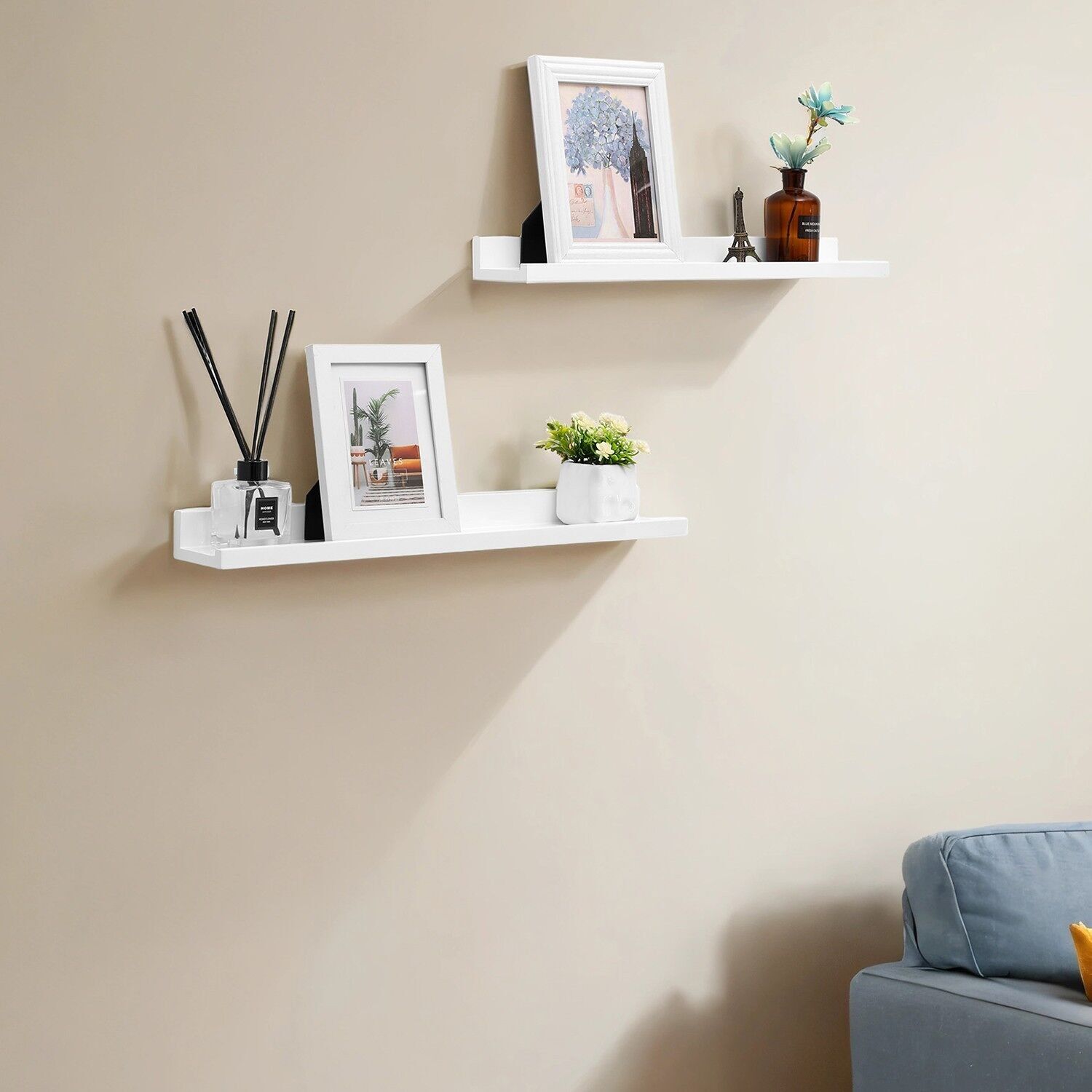 Wall shelf set of 2, floating shelf, wall board for photo frames and books, 60 x 10 cm