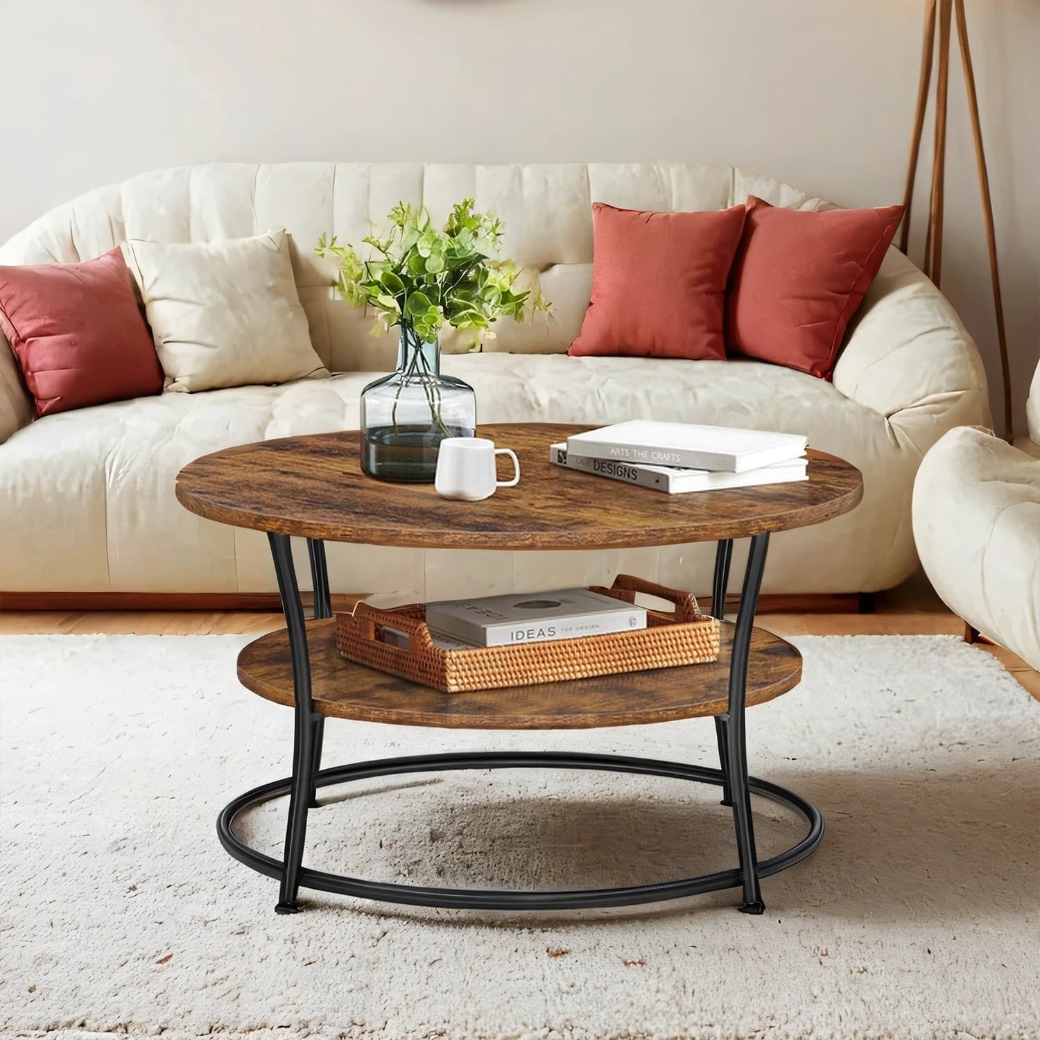 Runder Couchtisch, Couchtisch mit Ablage, Kaffeetisch, 80 x 45 cm