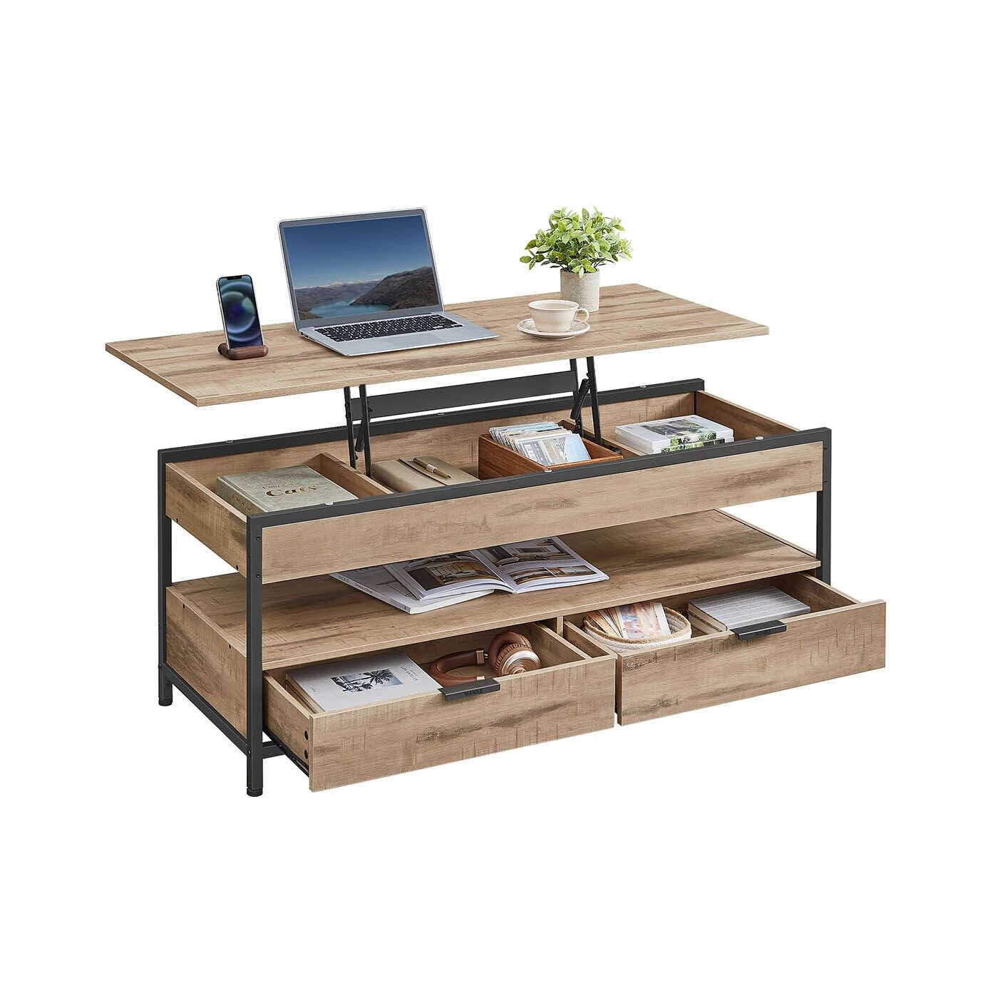 Couchtisch mit Schubladen 50 x 120 cm Kamelbraun-Tintenschwarz