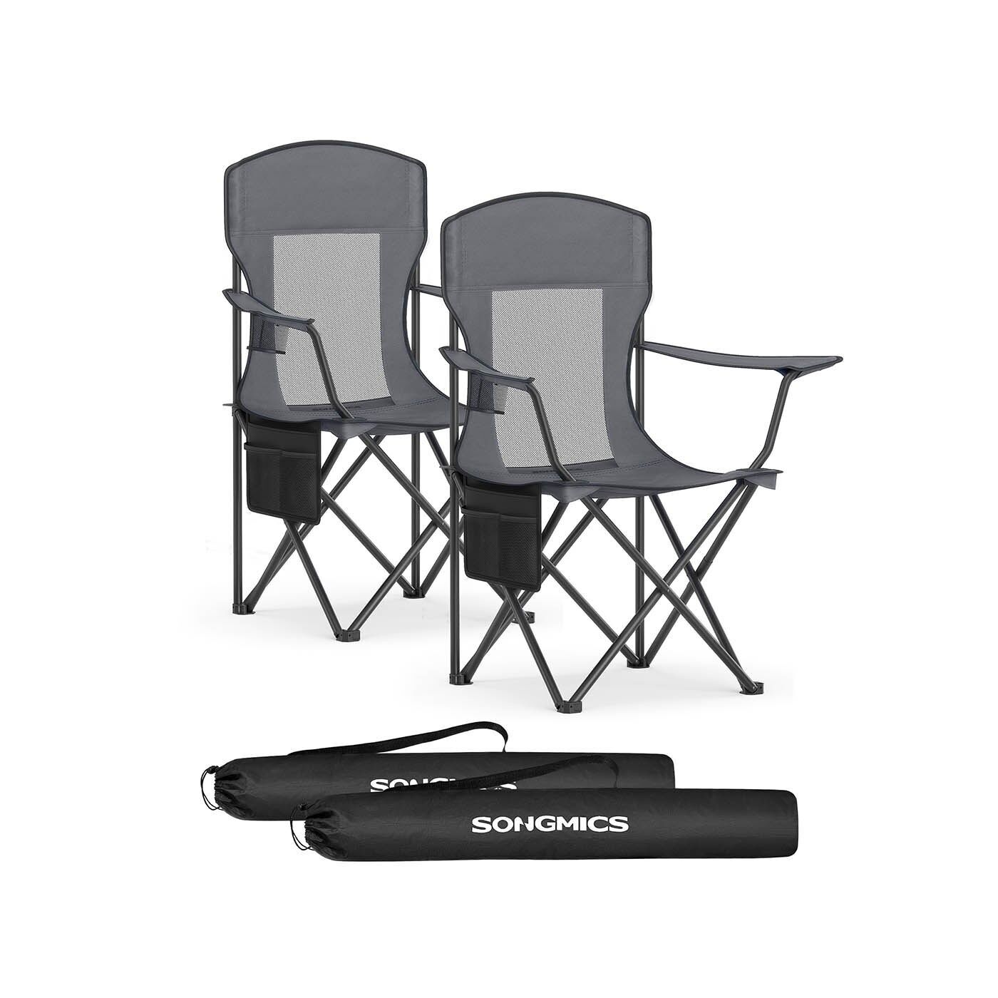 Ensemble de 2 chaises de camping avec accoudoirs réglables, gris ardoise, 51.5 x 86.5 x 97 cm (P x L x H) Dimensions du siège : 52 x 52 cm (P x L) Hauteur du dossier : 54 cm
