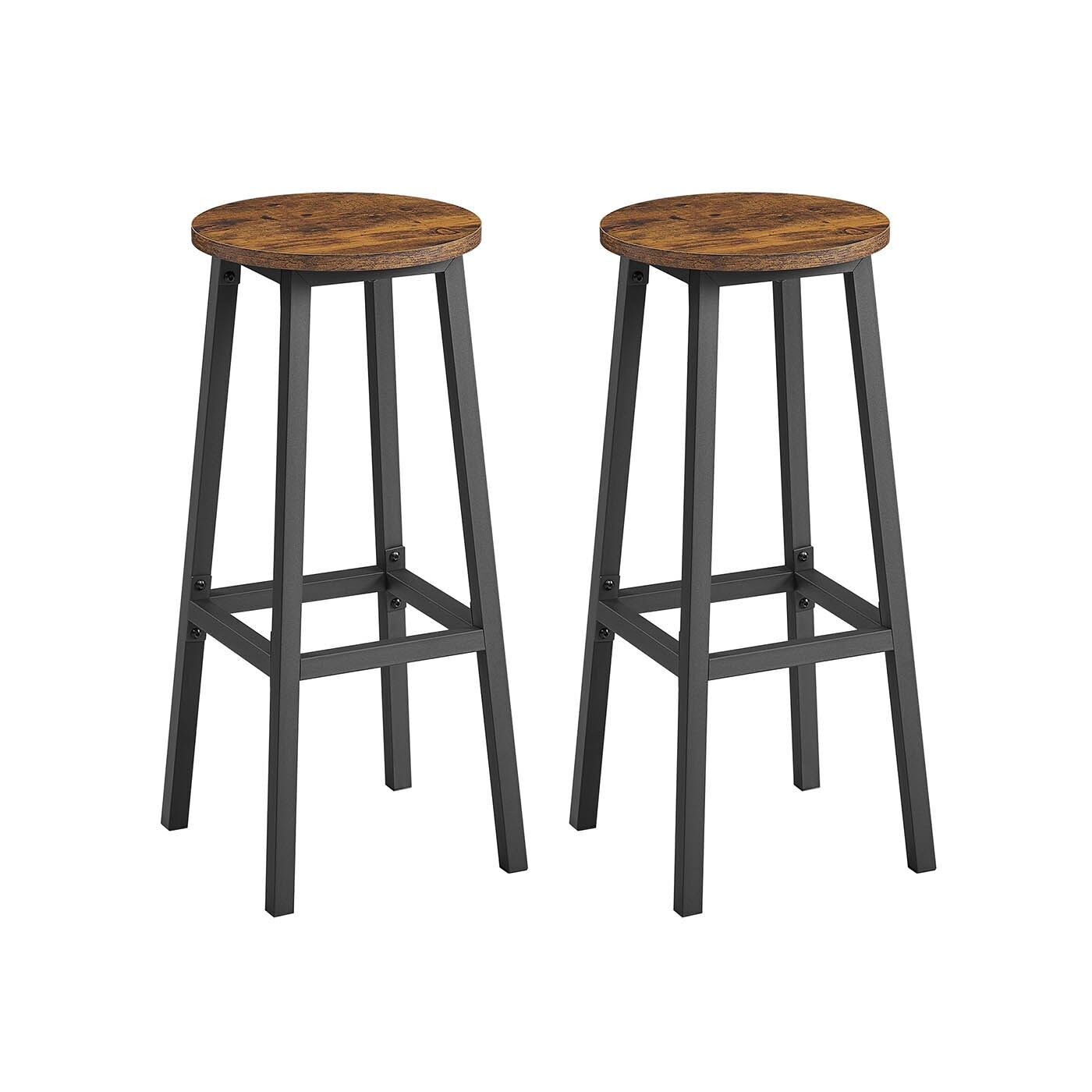 Bar stool set of 2 with footstool vintage brown-black