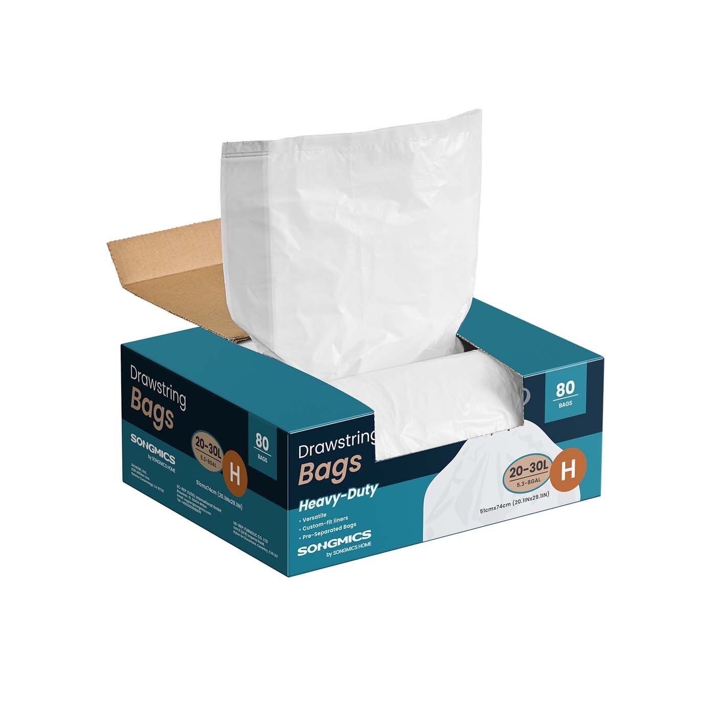 Bolsas de basura de 30 L con cordón y un total de 80 unidades, color blanco crema, 51 x 74 cm