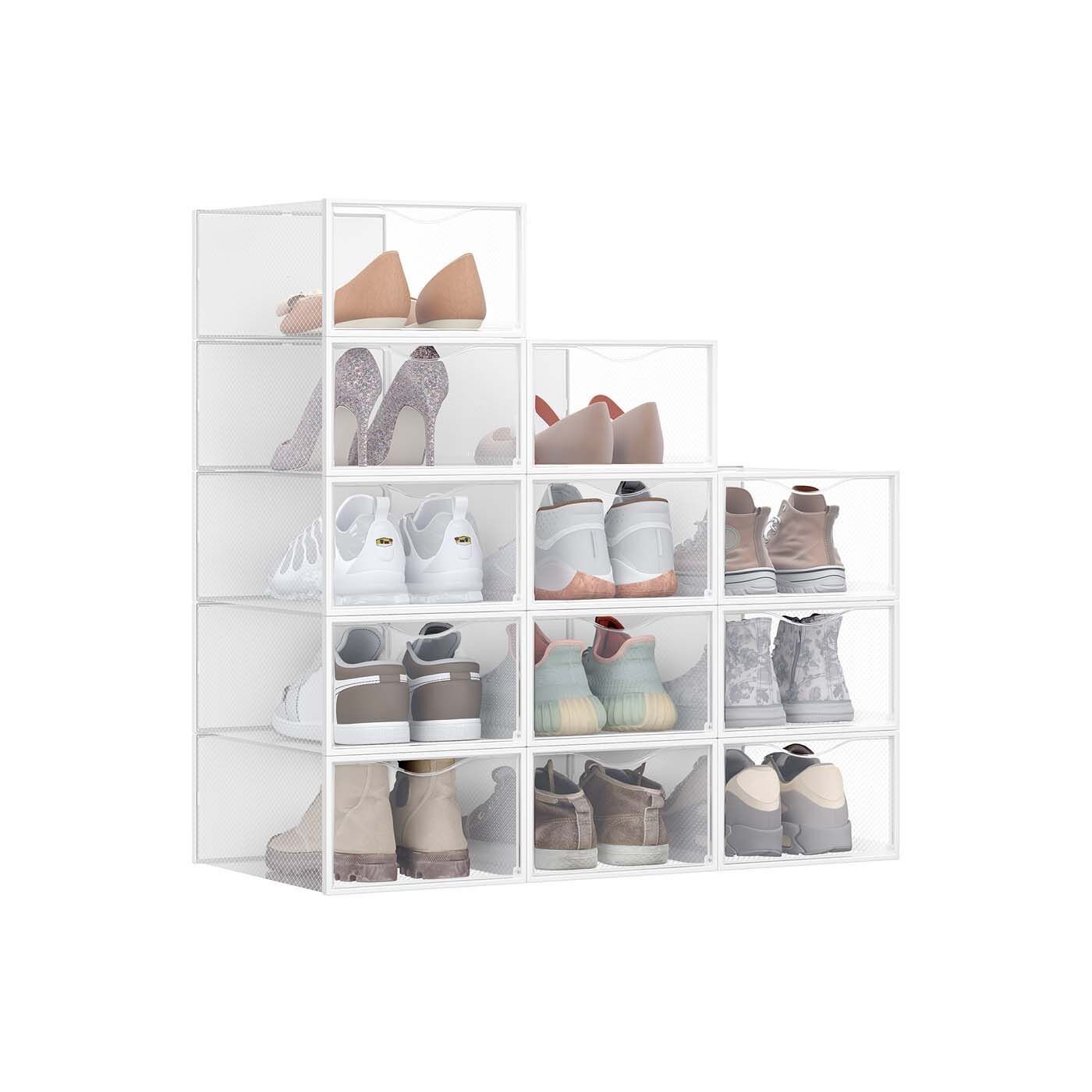 Coffret à chaussures lot de 12 avec porte 33.2 x 23 x 14.5 cm transparent-blanc nuage